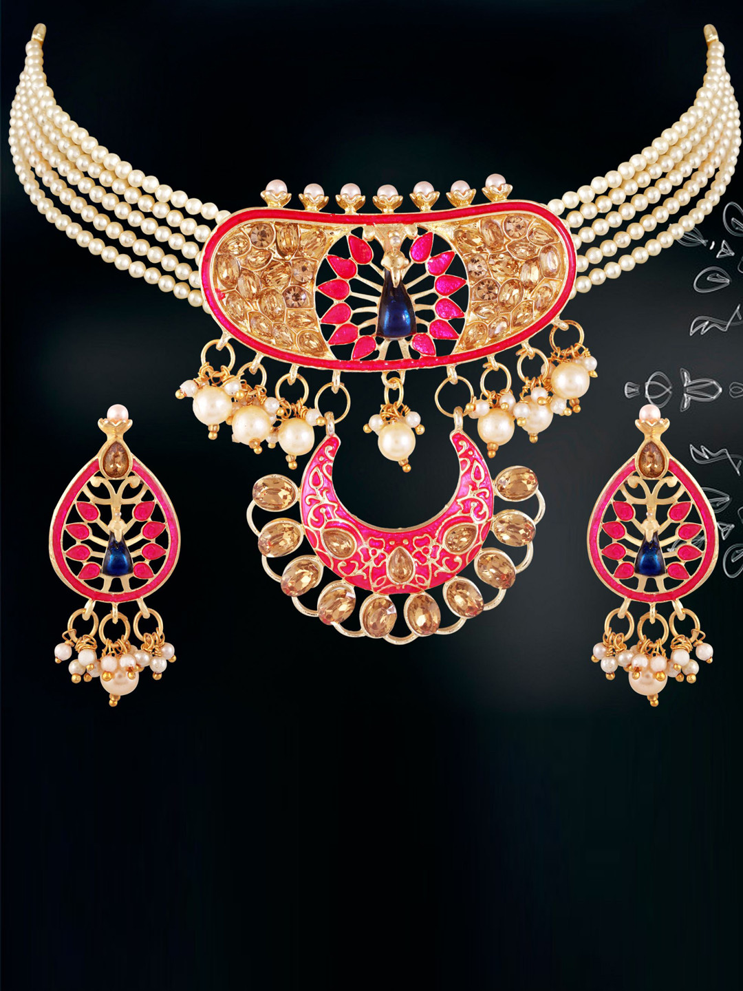 

MANSIYAORANGE Gold-Plated Kundan & AD-Studded Necklace & Earrings