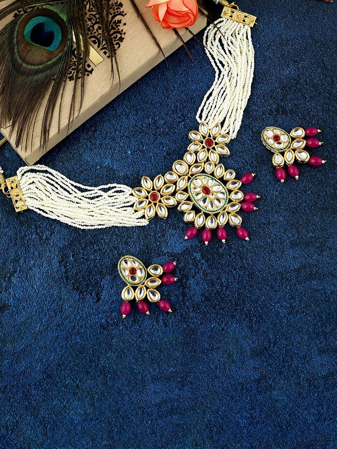 

MANSIYAORANGE Gold-Plated Kundan-Studded Necklace & Earrings