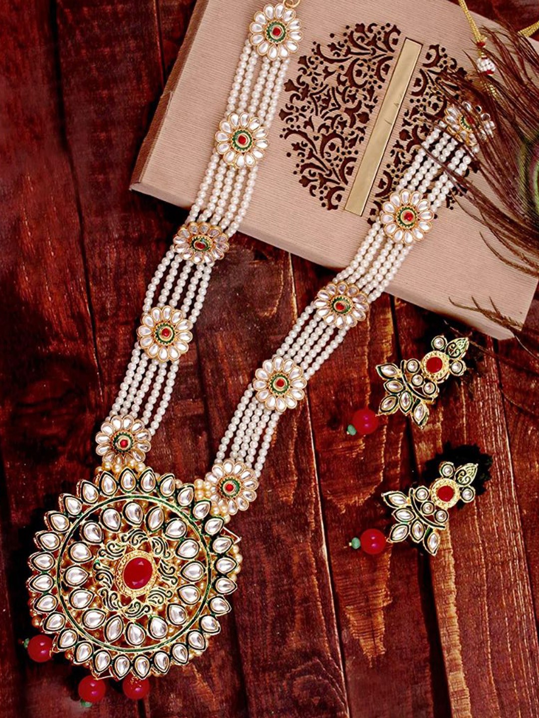 

MANSIYAORANGE Gold-Plated Kundan-Studded Long Necklace & Earrings
