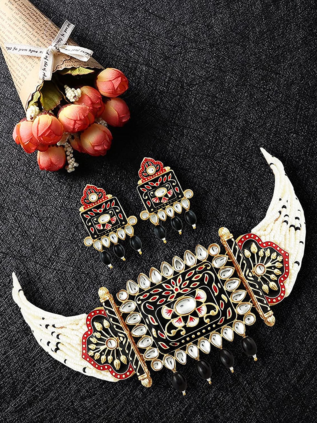 

MANSIYAORANGE Gold-Plated Kundan-Studded Necklace & Earrings