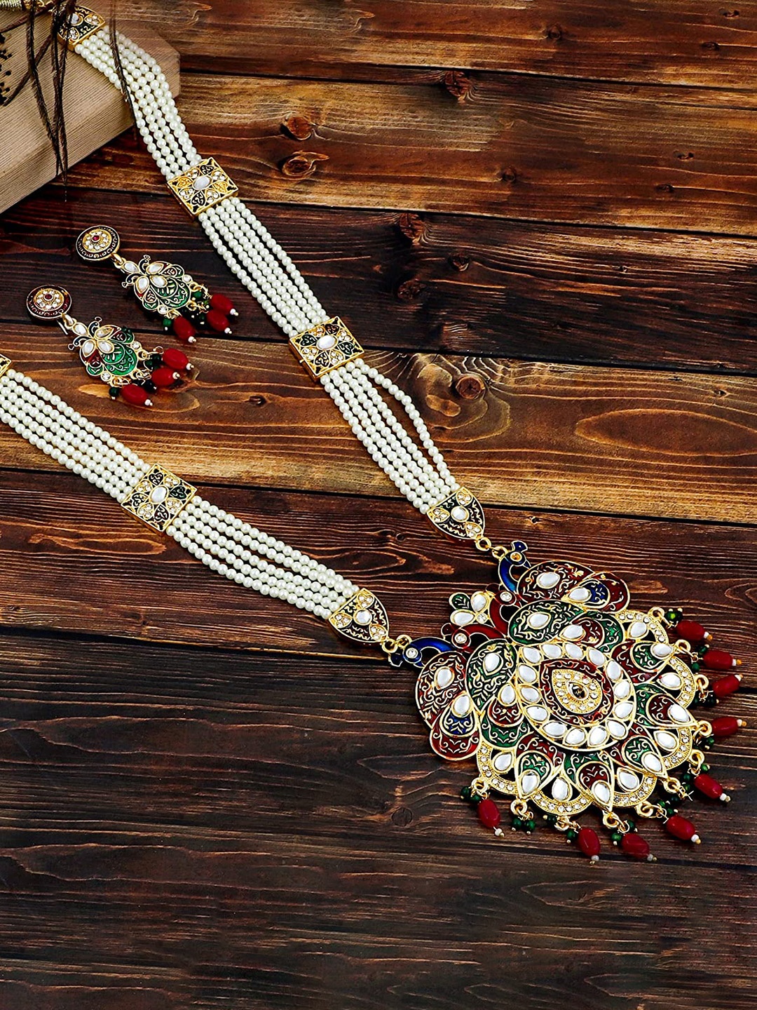 

MANSIYAORANGE Gold-Plated Kundan-Studded Necklace & Earrings