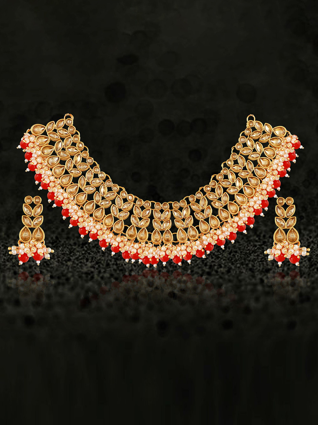 

MANSIYAORANGE Gold-Plated Stone-Studded Necklace & Earrings