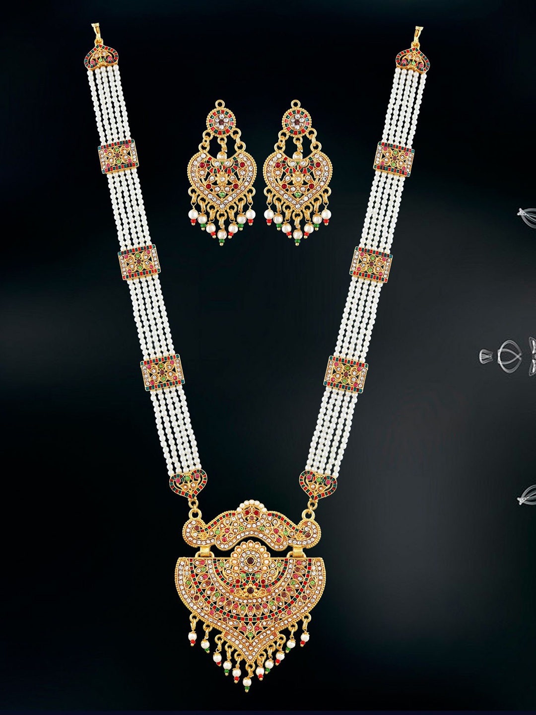 

MANSIYAORANGE Gold-Plated & Stone-Studded Necklace & Earrings