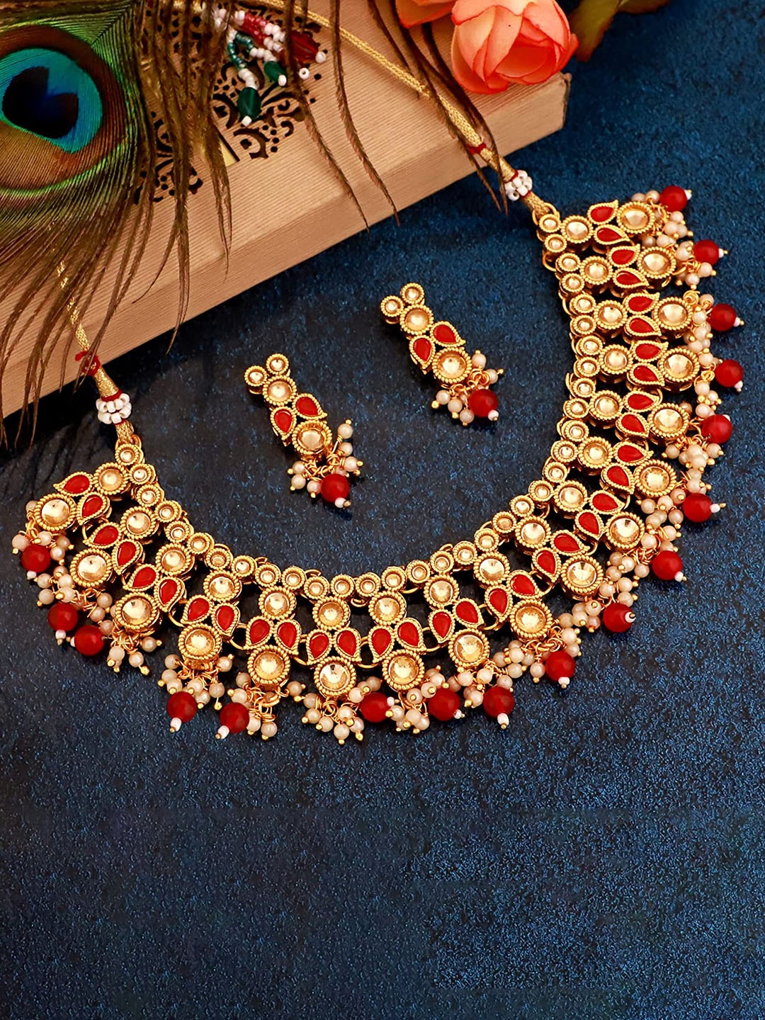 

MANSIYAORANGE Gold-Plated Kundan-Studded Necklace & Earrings