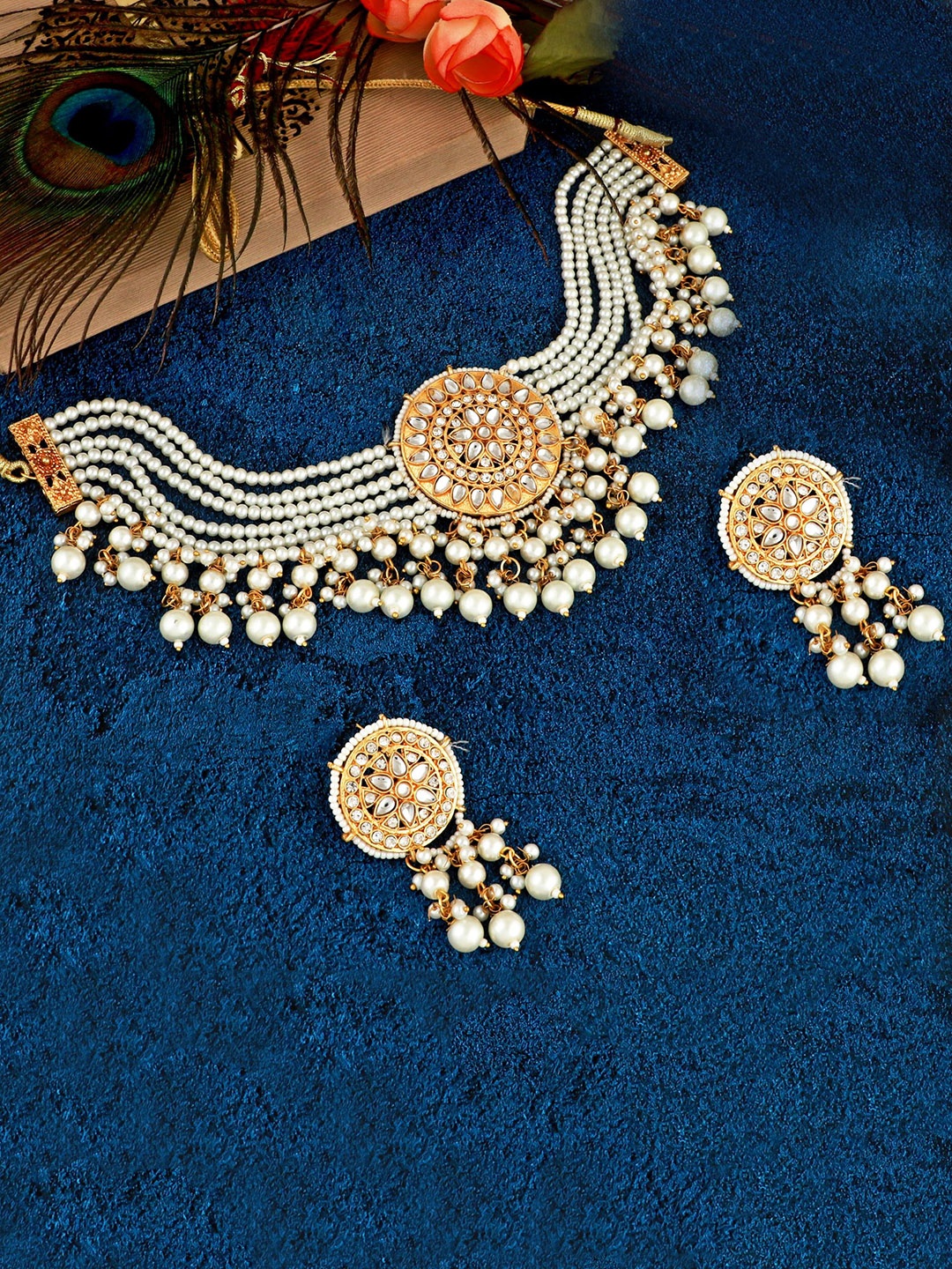 

MANSIYAORANGE Gold-Plated Kundan-Studded Necklace & Earrings