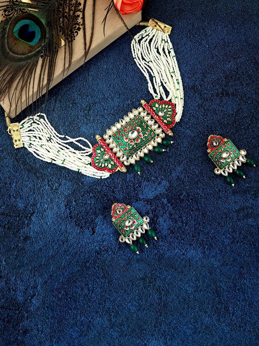 

MANSIYAORANGE Gold-Plated Kundan-Studded Necklace & Earrings