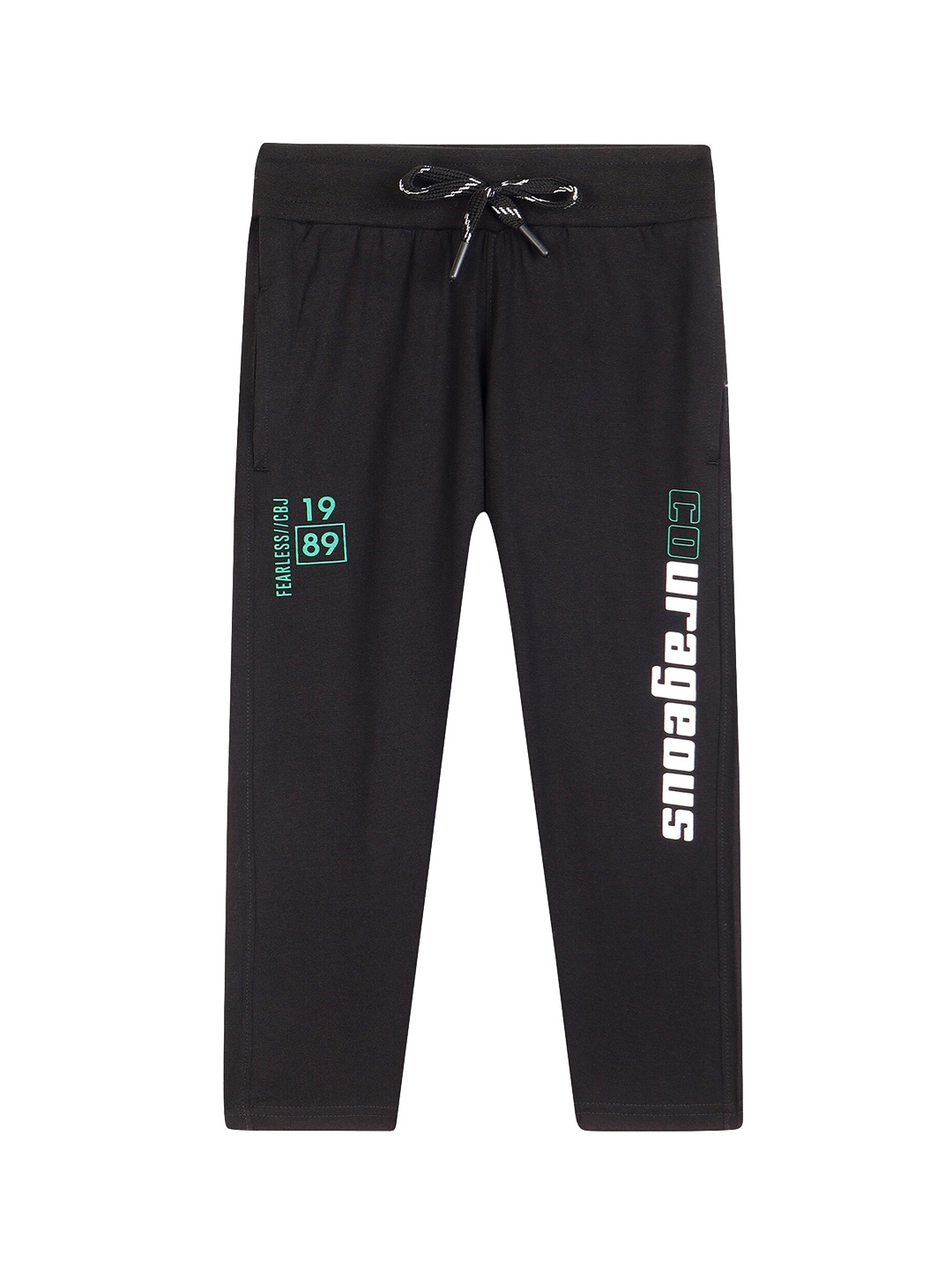 

Cantabil Boys Typography Printed Mid-Rise Track Pants, Black