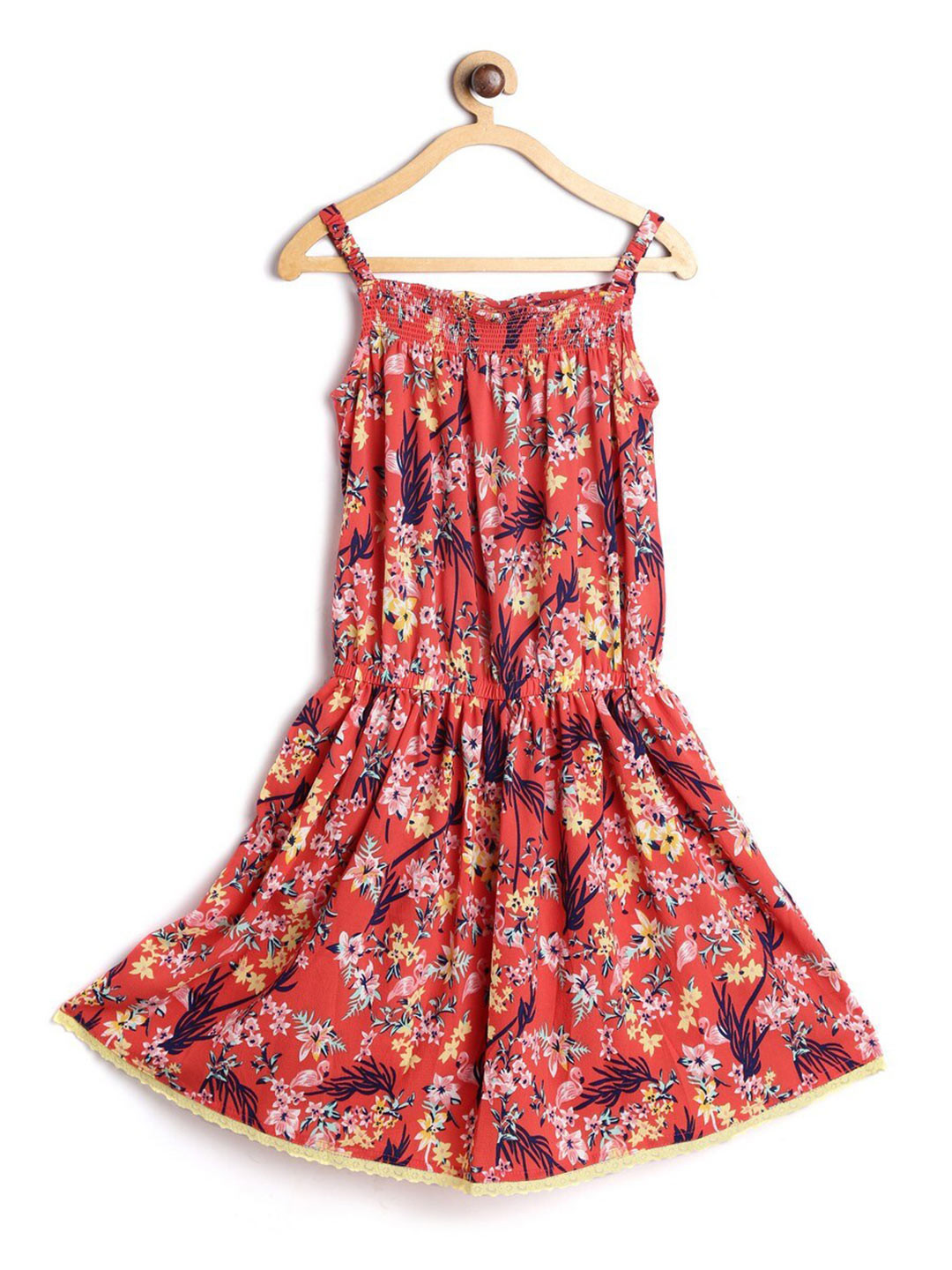 

612League Girls Floral Print Georgette Fit & Flare Dress, Orange
