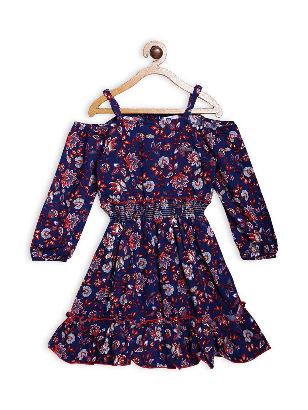 

612League Girls Floral Print Fit & Flare Dress, Navy blue