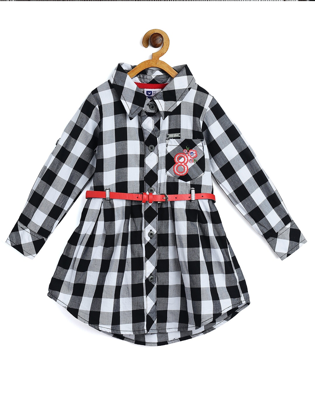 

612League Girls Checked Shirt Dress, Black