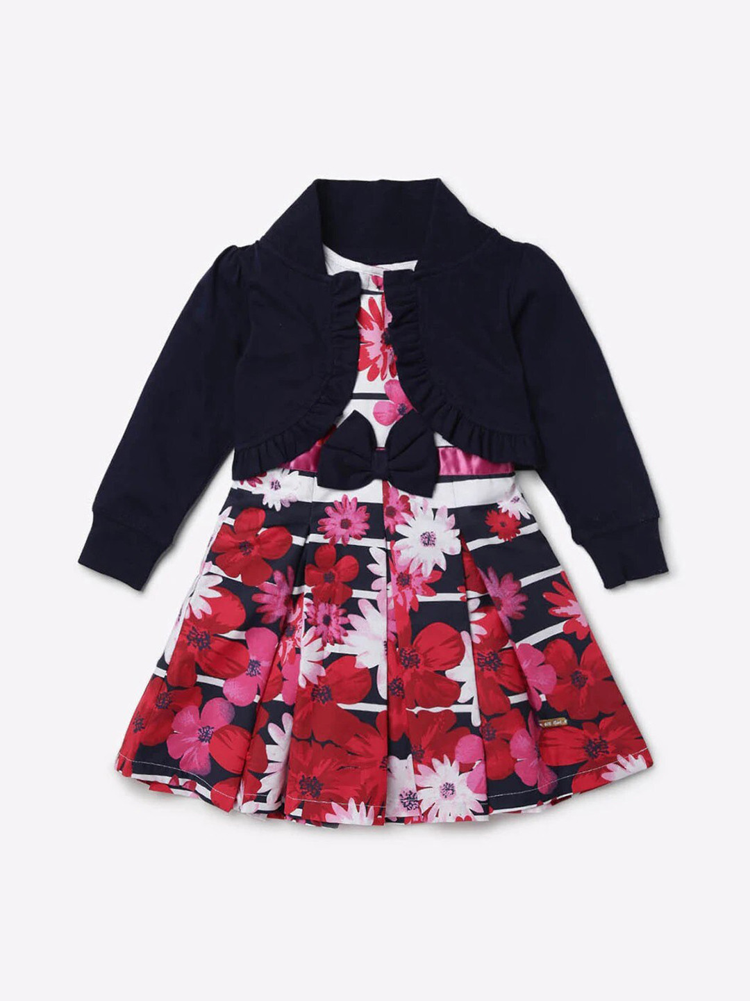 

612League Girls Floral Print Fit & Flare Dress, Navy blue