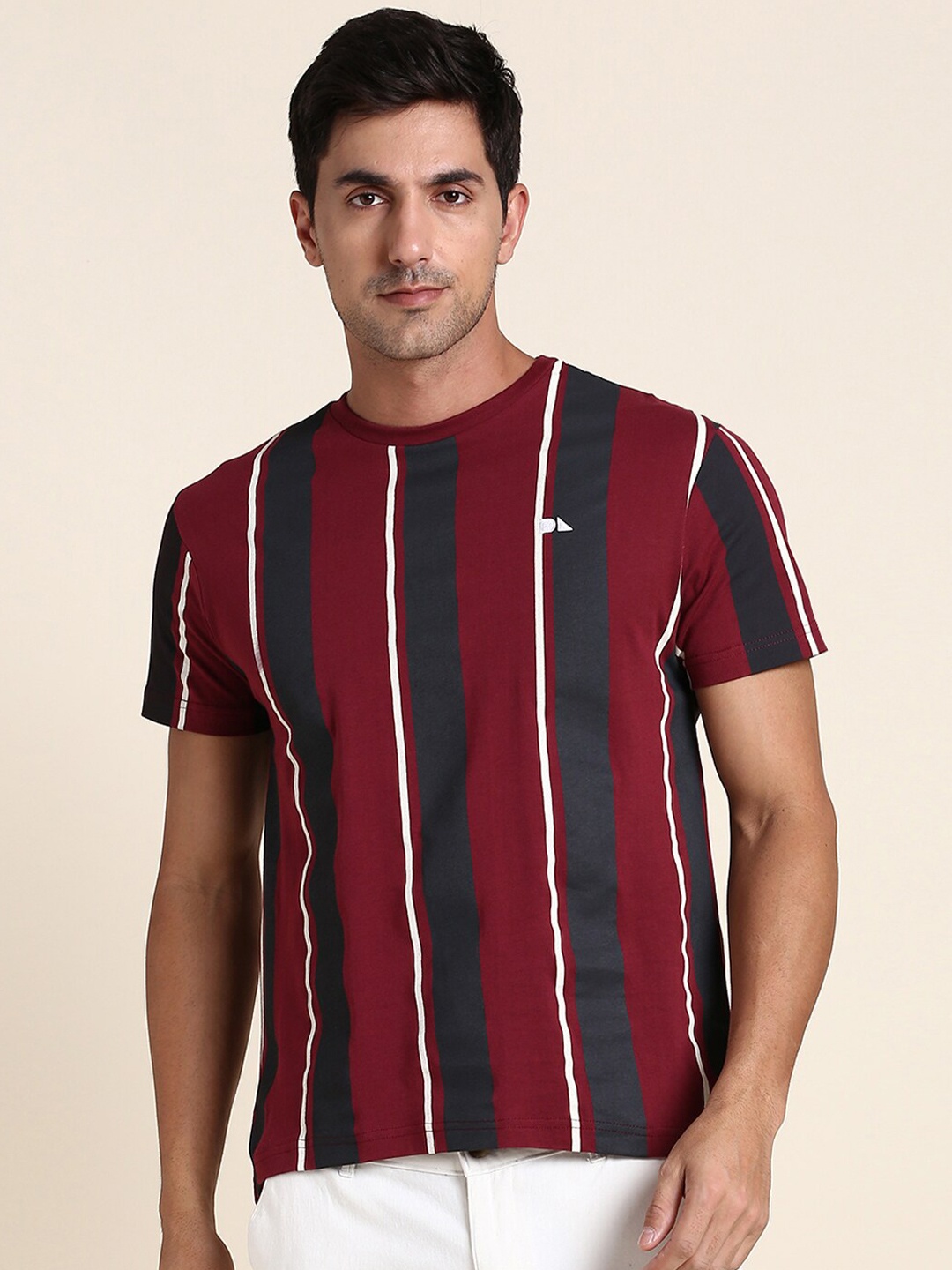 

Dennis Lingo Striped Round Neck T-shirt, Maroon