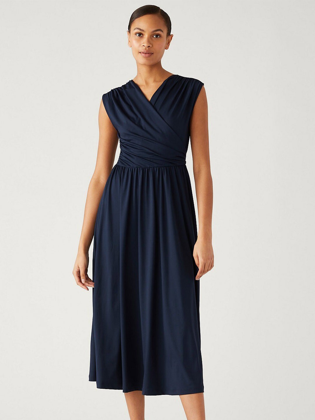 

Marks & Spencer V-Neck Fit & Flare Midi Dress, Navy blue