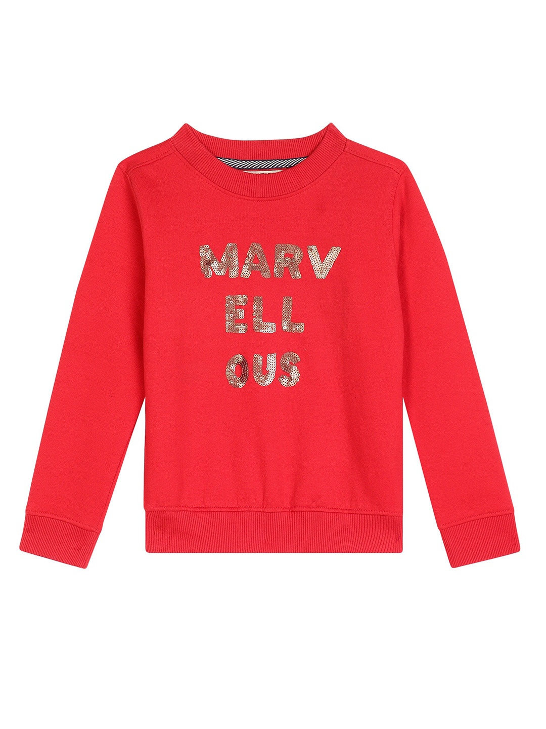 

Cantabil Girls Typography Sequinned Fleece Sweatshirt, Red