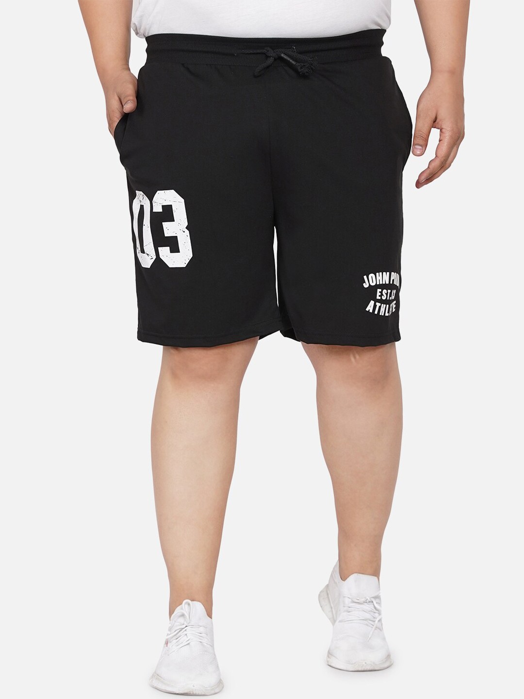 

John Pride Men Typography Printed Mid-Rise Shorts, Black