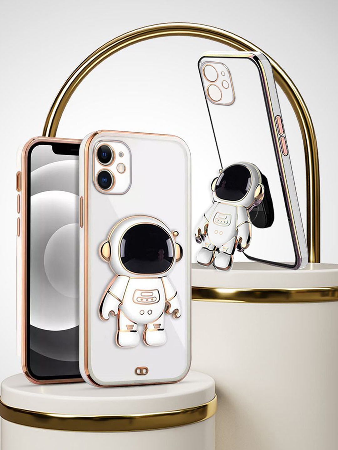 

Karwan 3D Astronaut Holster iPhone 12 Phone Back Case With Folding Stand, White