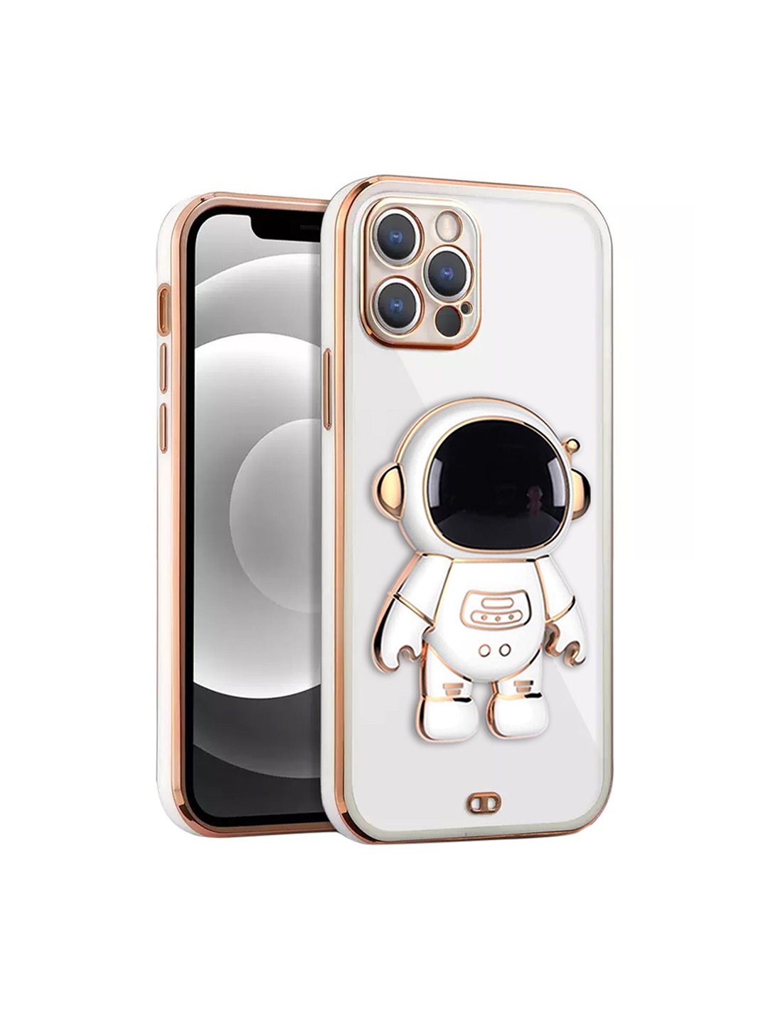 

Karwan 3D Astronaut Holster iPhone 12 Pro Max Phone Back Case With Folding Stand, White