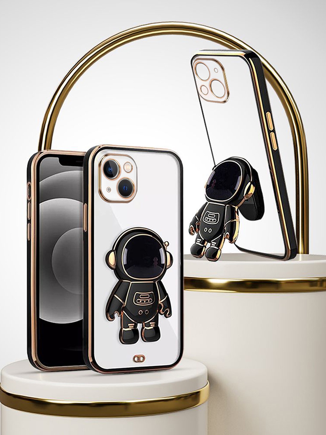 

Karwan 3D Astronaut Holster iPhone 13 Phone Back Case With Folding Stand, Black