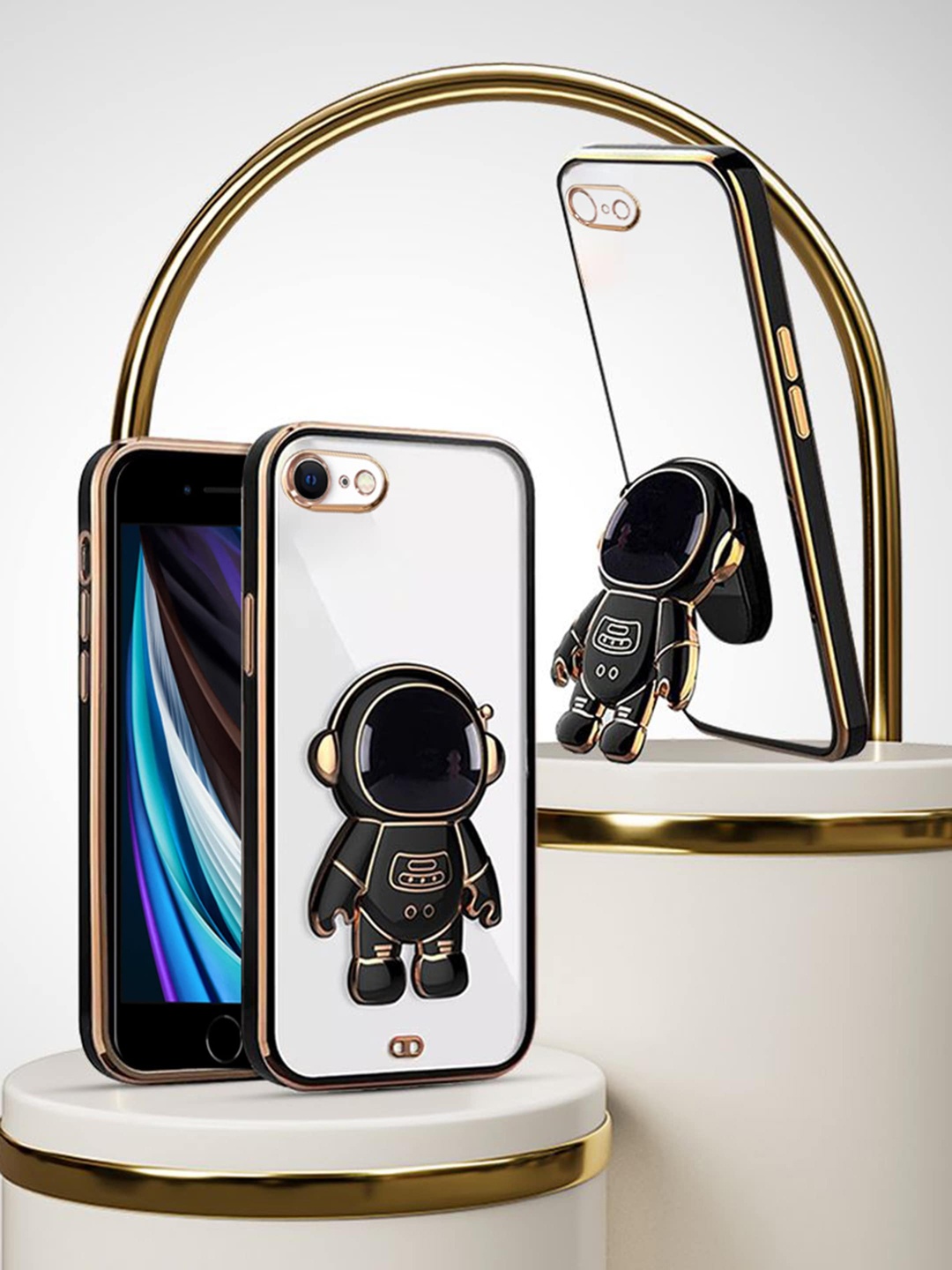 

Karwan 3D Astronaut Holster iPhone 7 Phone Back Case With Folding Stand, Black