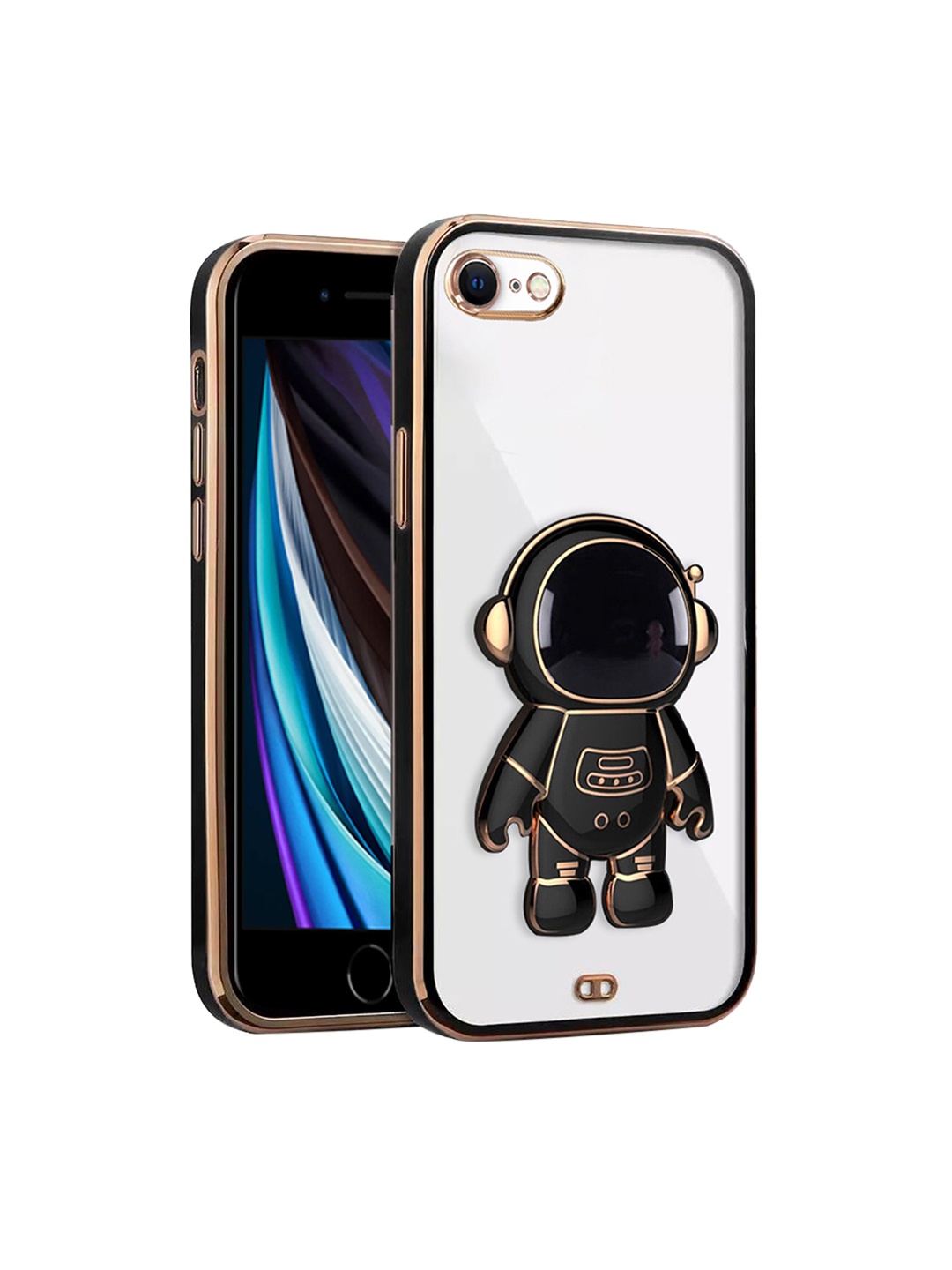

Karwan 3D Astronaut Holster iPhone SE 2020 Phone Back Case With Folding Stand, Black