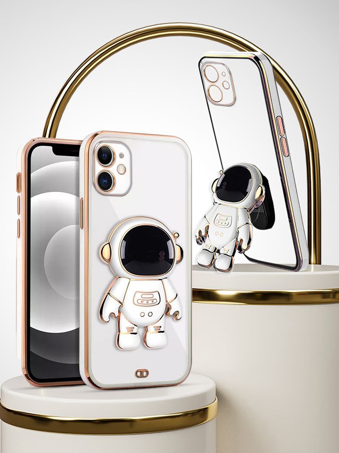 

Karwan 3D Astronaut Holster iPhone 11 Phone Back Case With Folding Stand, White