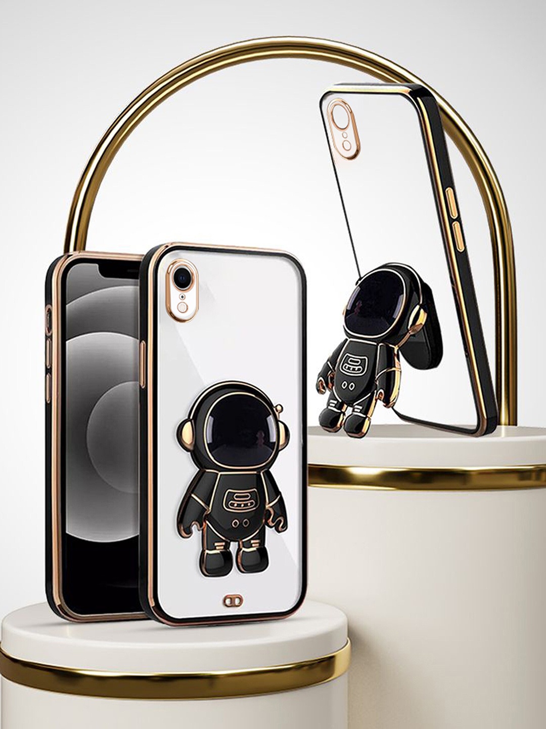 

Karwan 3D Astronaut Holster iPhone XR Phone Back Case With Folding Stand, Black