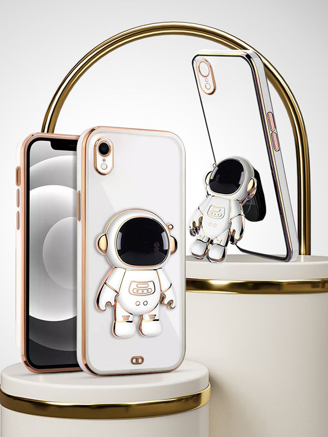 

Karwan 3D Astronaut Holster iPhone XR Phone Back Case With Folding Stand, White