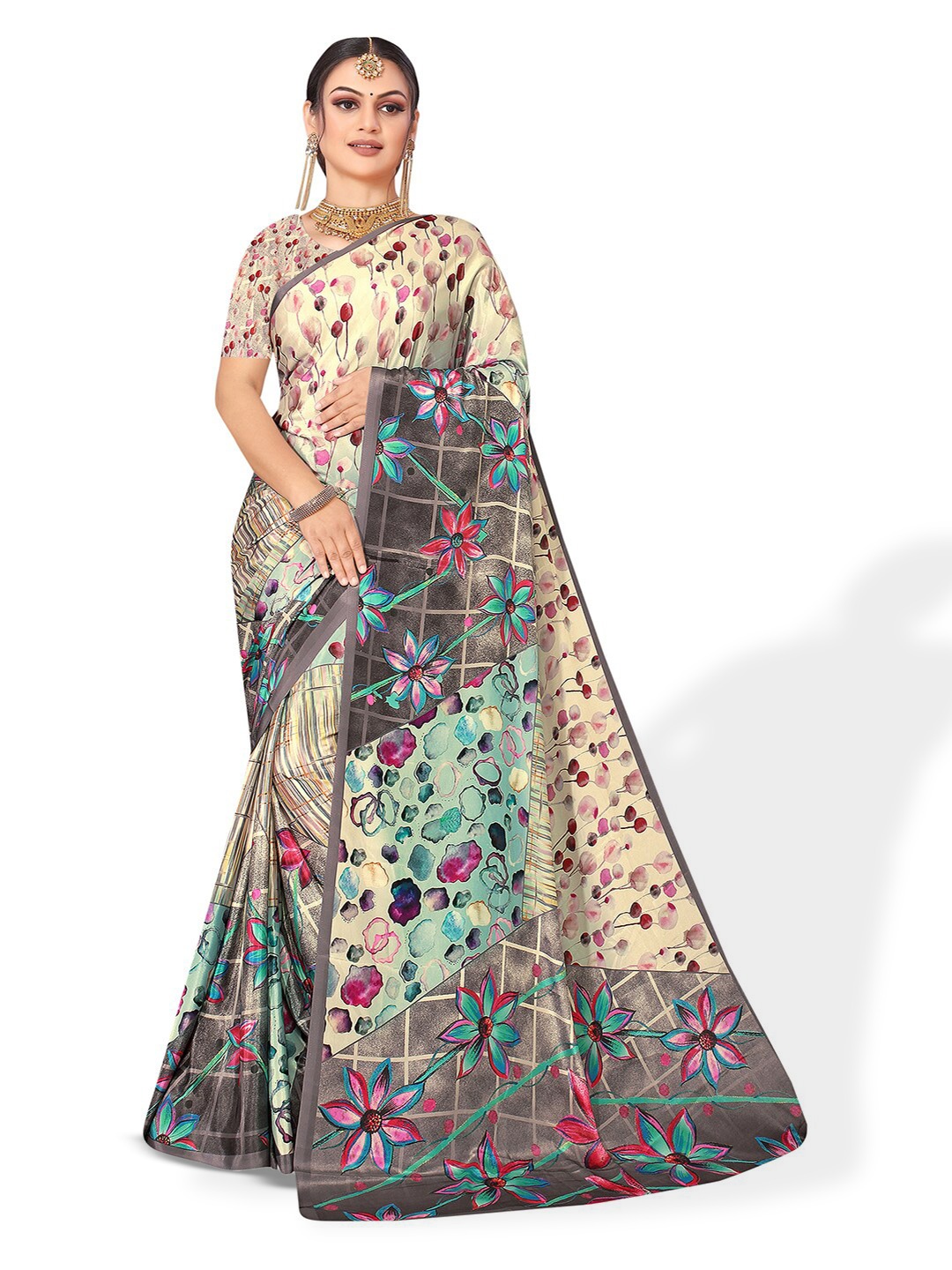 

Pisara Abstract Printed Pure Crepe Saree, Cream