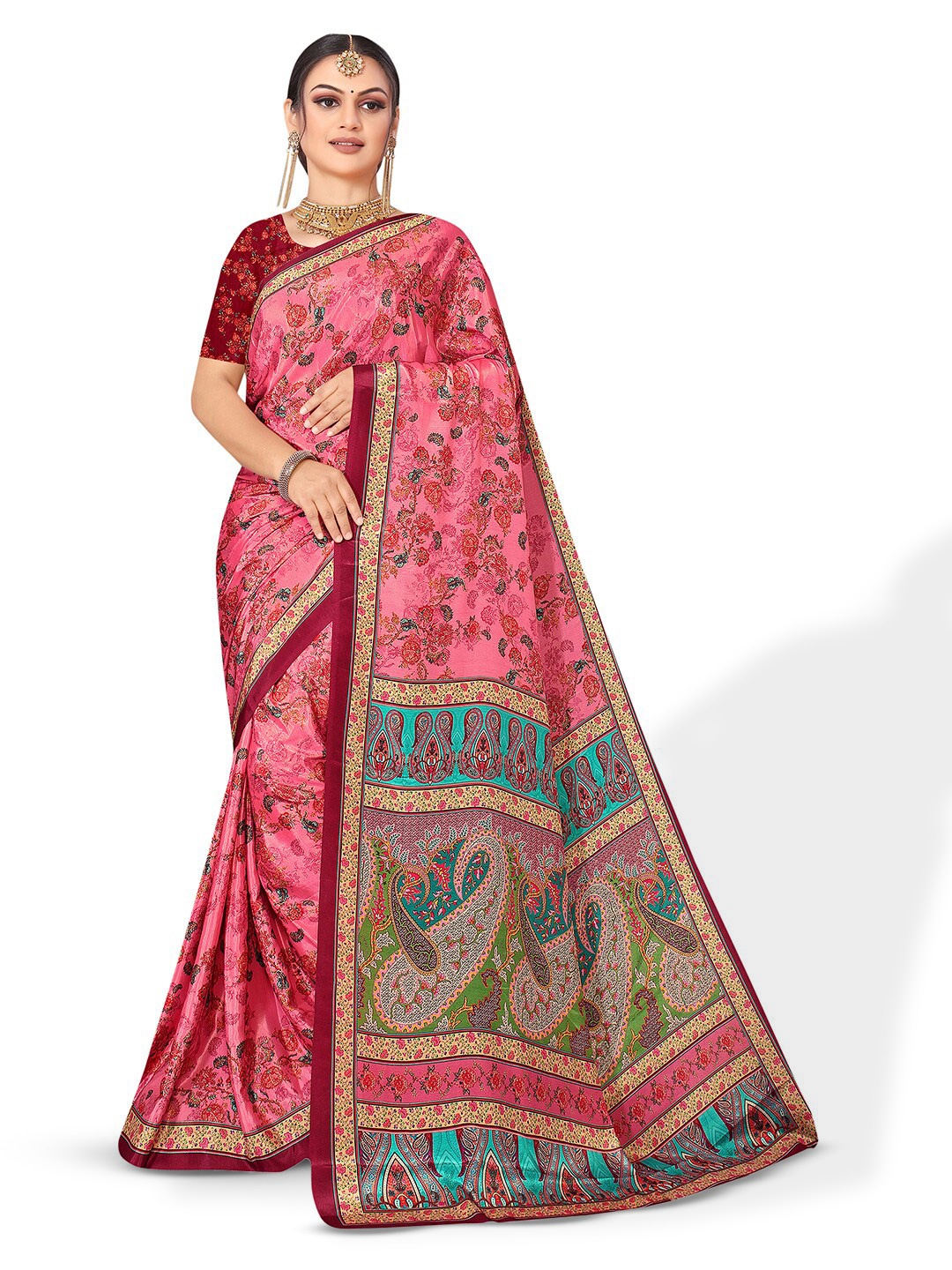 

Pisara Floral Printed Pure Crepe Saree, Pink