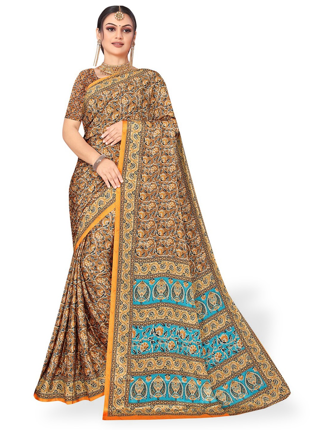 

Pisara Ethnic Motifs Printed Pure Crepe Saree, Brown