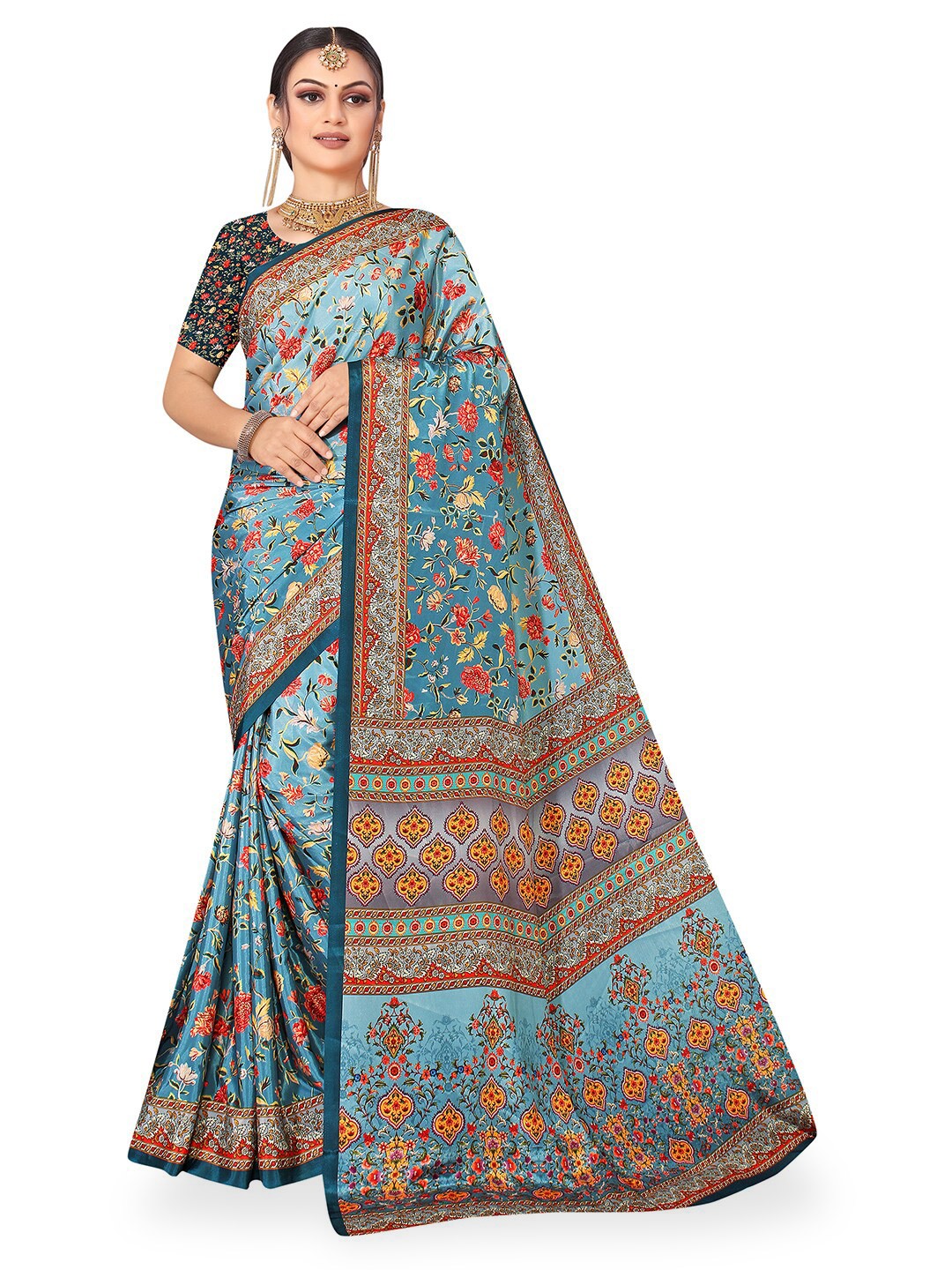 

Pisara Floral Printed Pure Crepe Saree, Blue