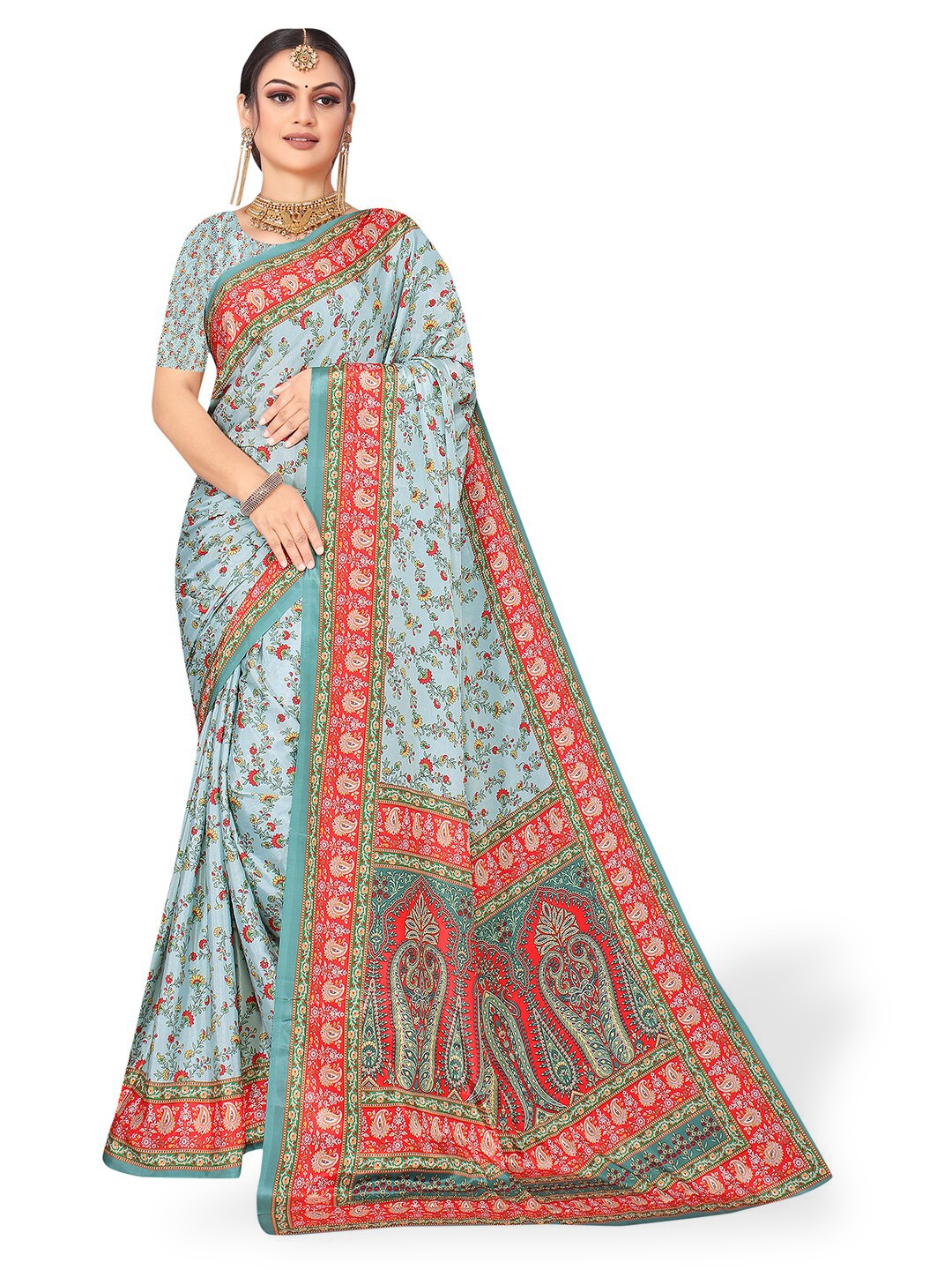 

Pisara Ethnic Motifs Printed Pure Crepe Saree, Blue