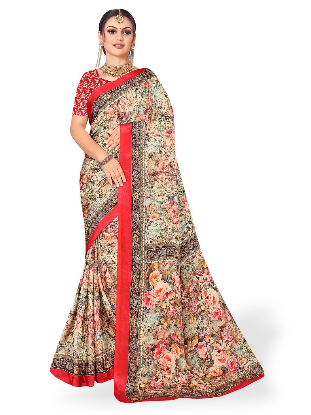 

Pisara Abstract Printed Pure Crepe Saree, Beige