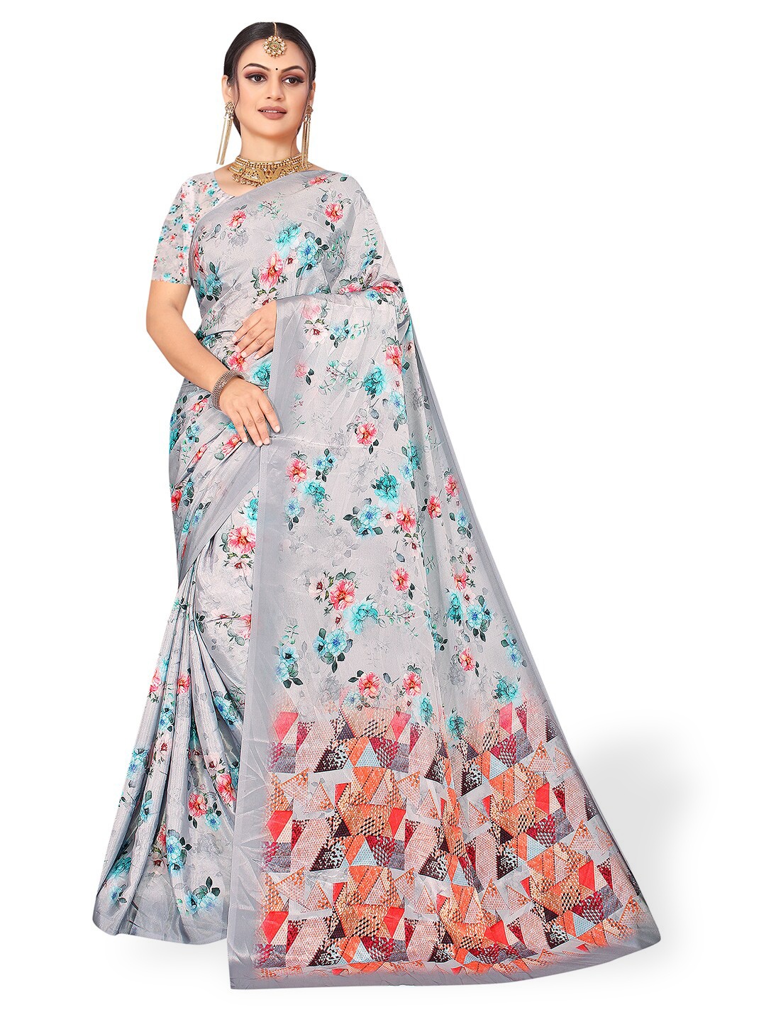 

Pisara Floral Printed Pure Crepe Saree, Off white