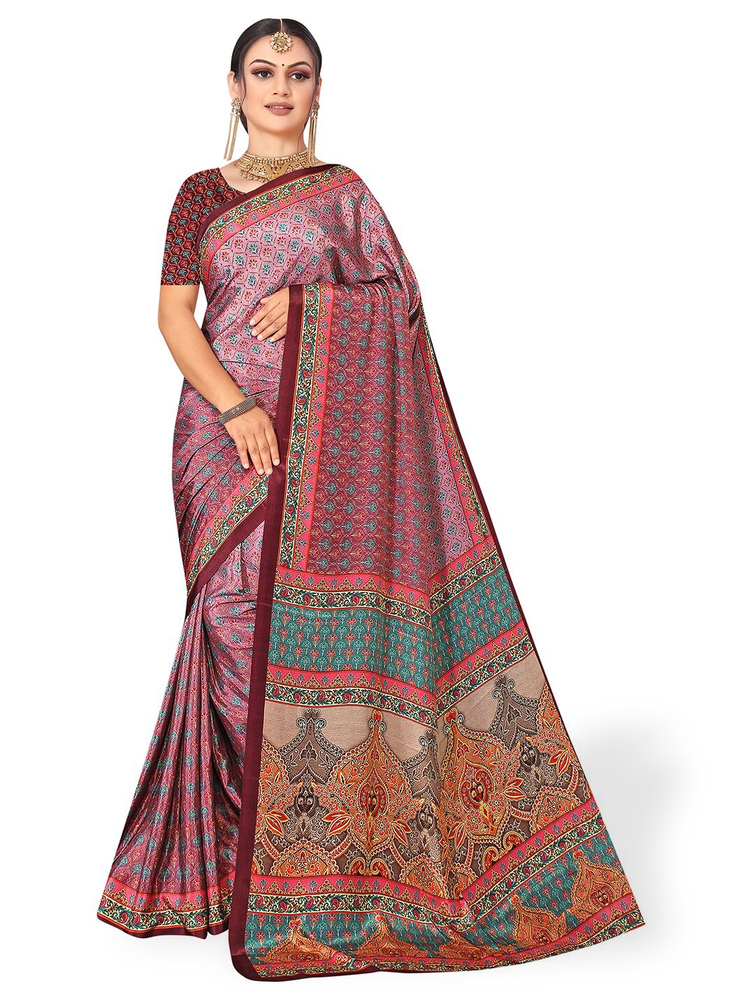 

Pisara Floral Printed Pure Crepe Saree, Lavender