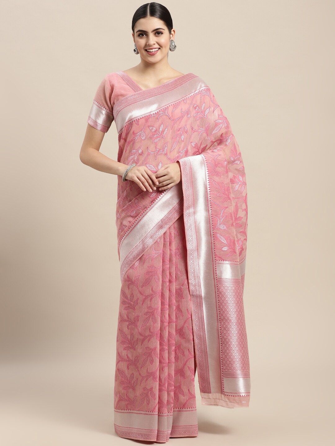 

VAIRAGEE Woven Design Zari Silk Cotton Saree, Pink