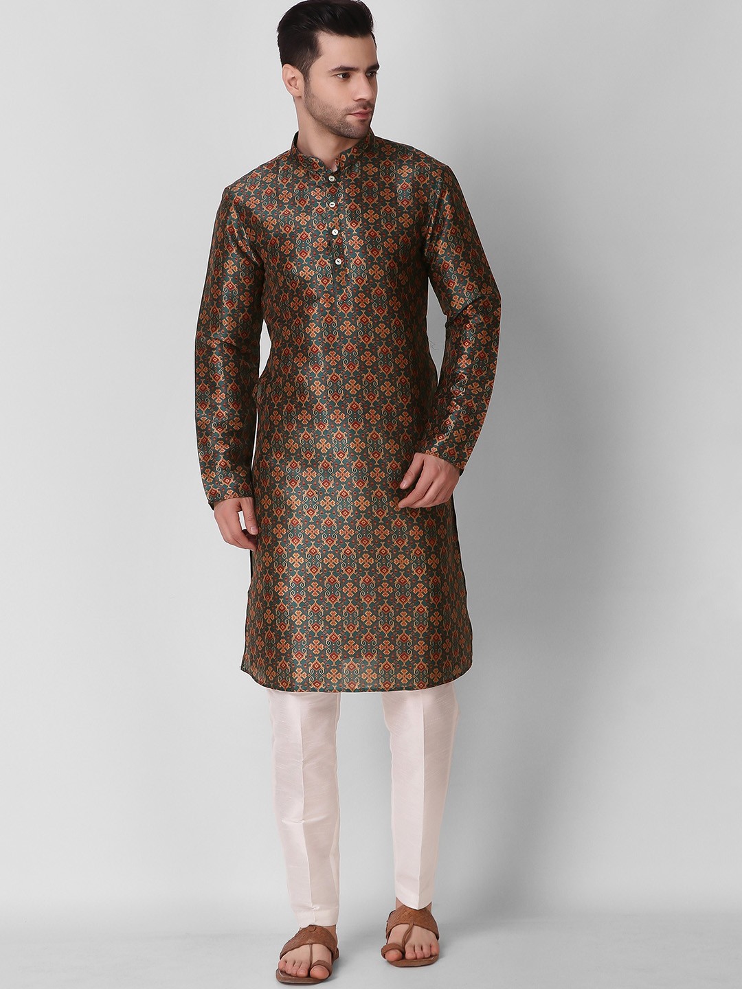 

Cult Indie Ethnic Motifs Printed Mandarin Collar Kurta, Teal