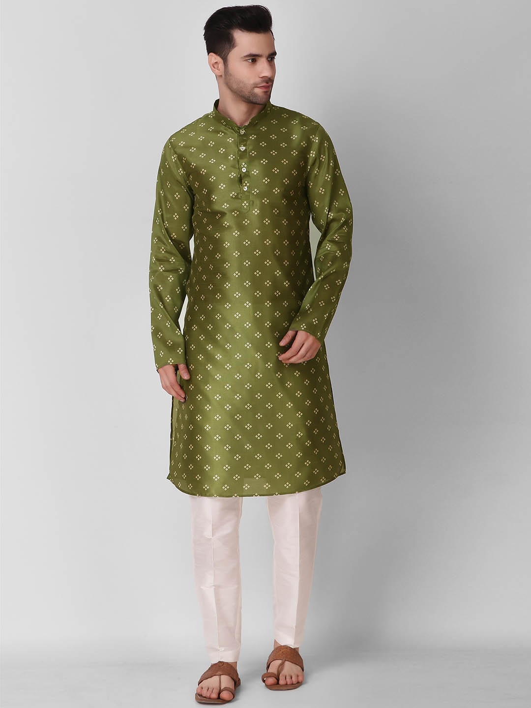 

Cult Indie Mandarin Collar Geometeric Printed Straight Kurta, Green