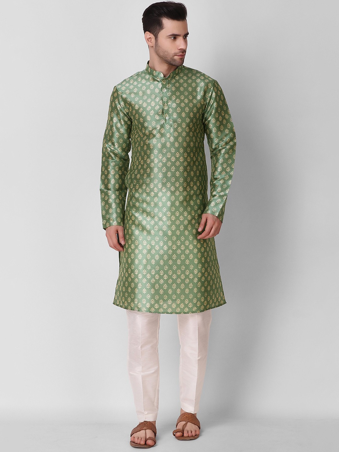 

Cult Indie Mandarin Collar Ethnic Motifs Printed Straight Kurta, Green
