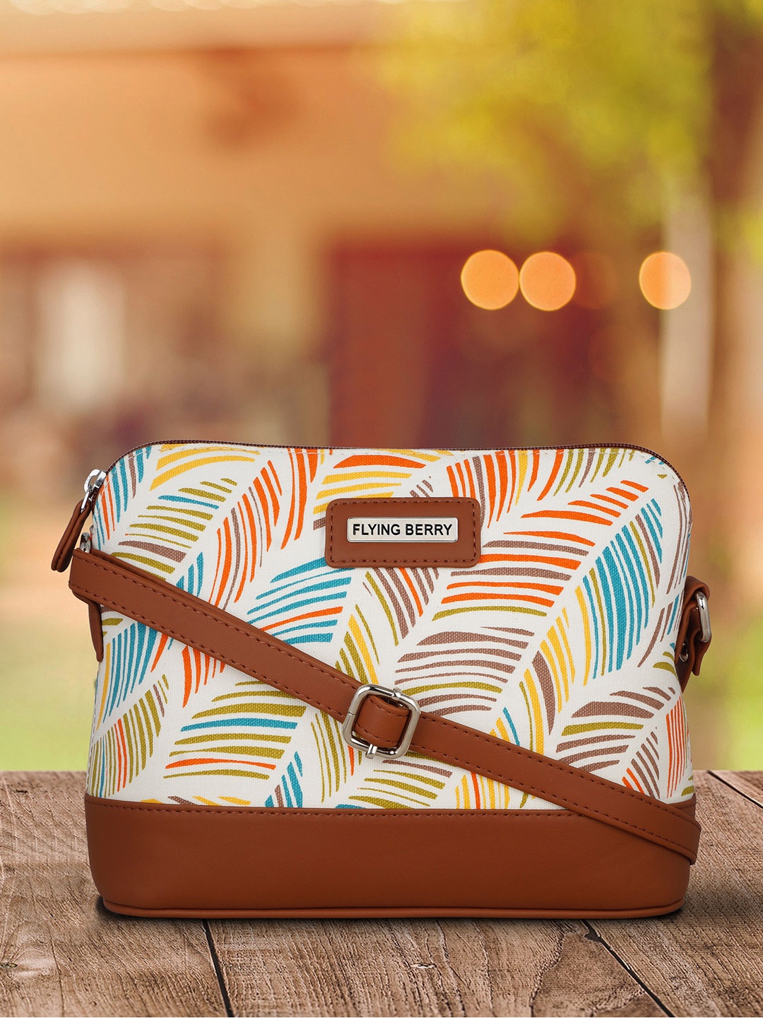 

FLYING BERRY Women Printed Oversized Structured Sling Bag, White