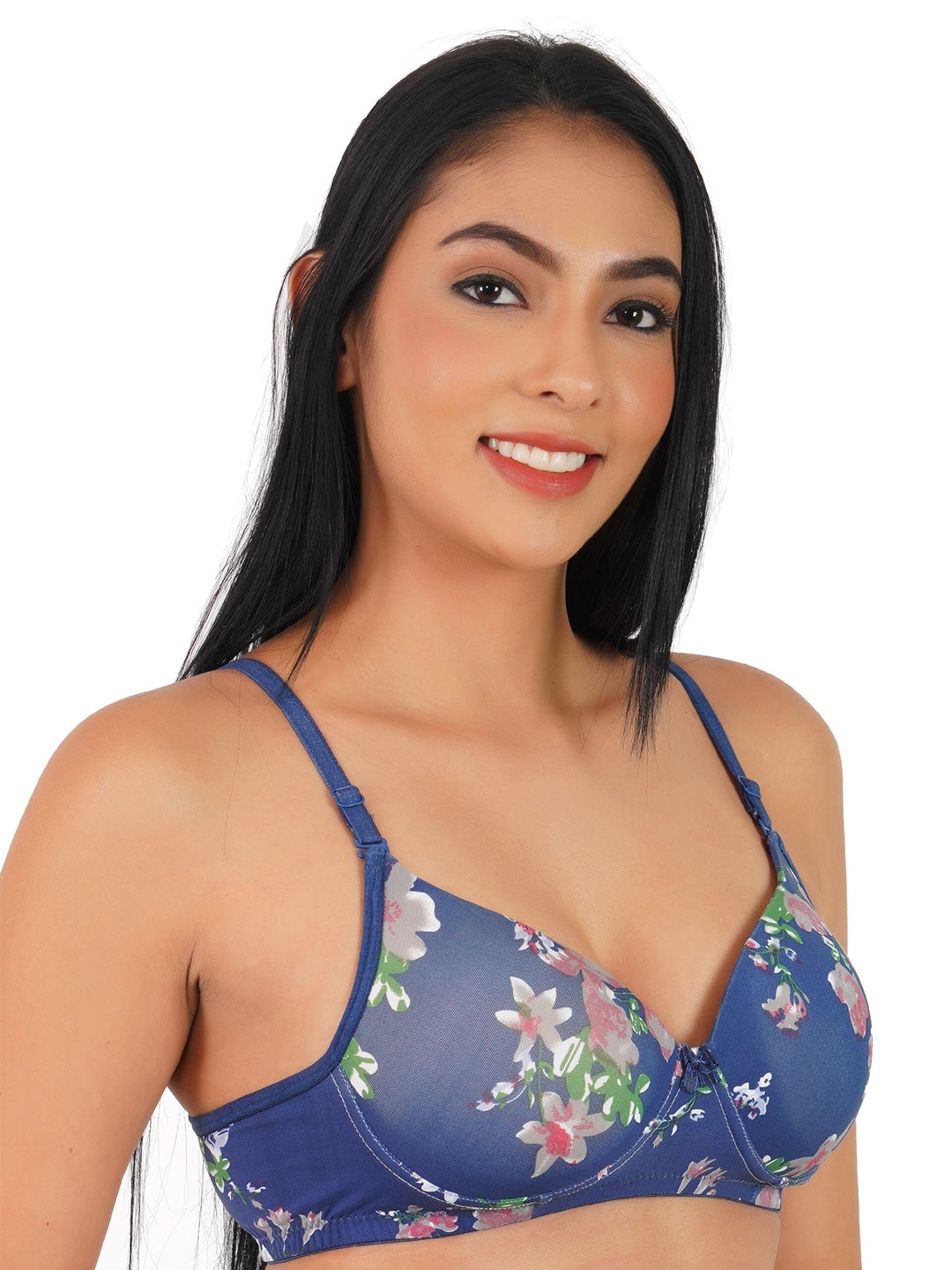 

LADYLAND Floral Printed Lightly Padded All Day Comfort Push-Up Bra, Blue