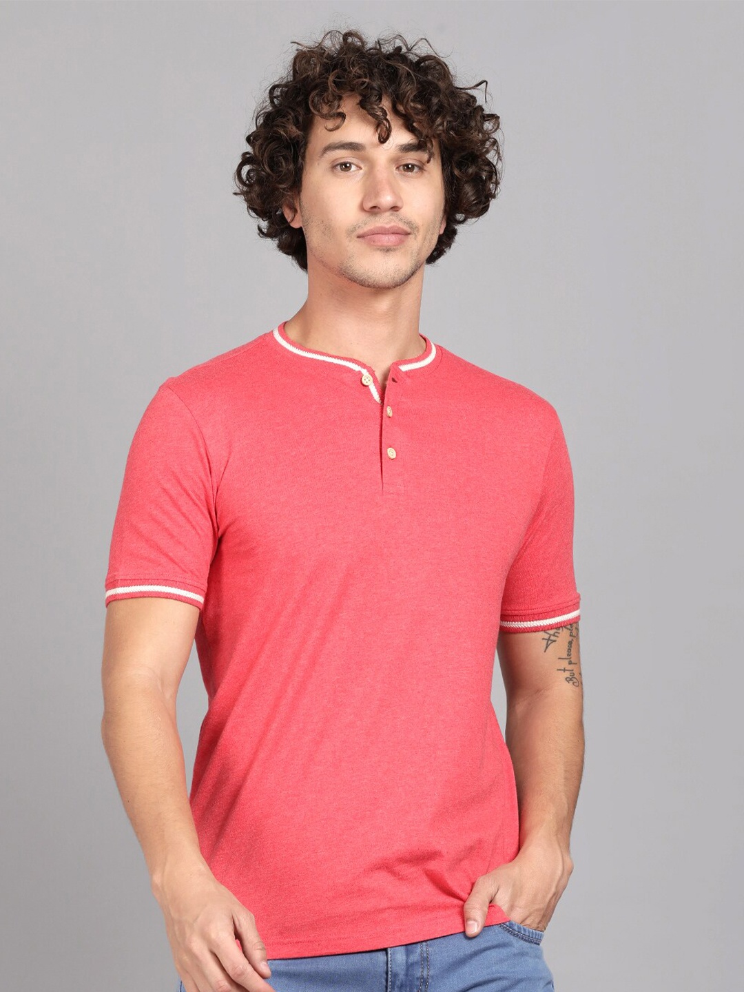 

Steenbok Henley Neck Short Sleeves T-shirt, Red
