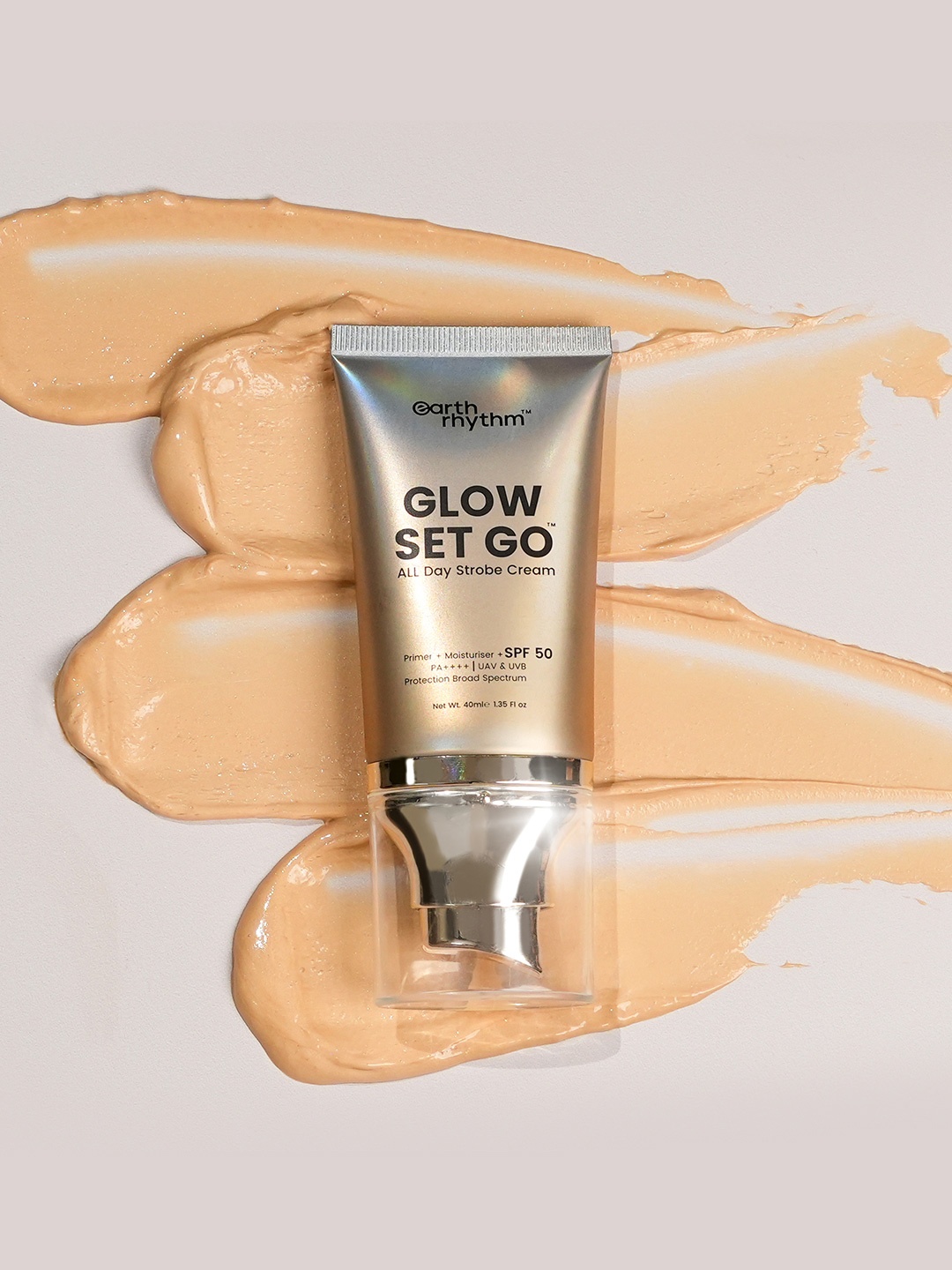 

Earth Rhythm Glow Set Go All Day Strobe Cream, Primer, Moisturiser SPF 50 - Pearly Glow, Yellow