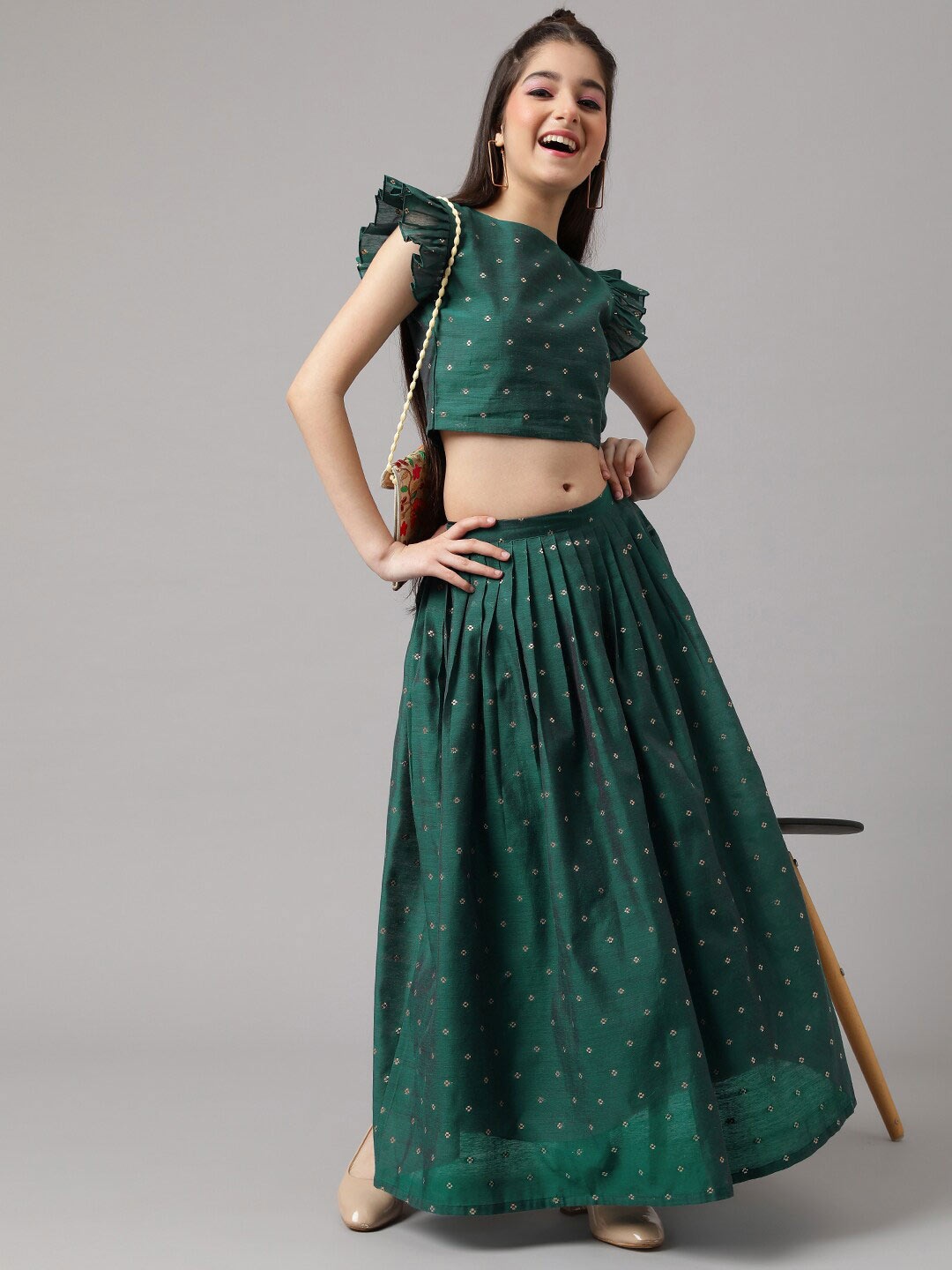 

Inddus Girls Green Ready to Wear Lehenga &