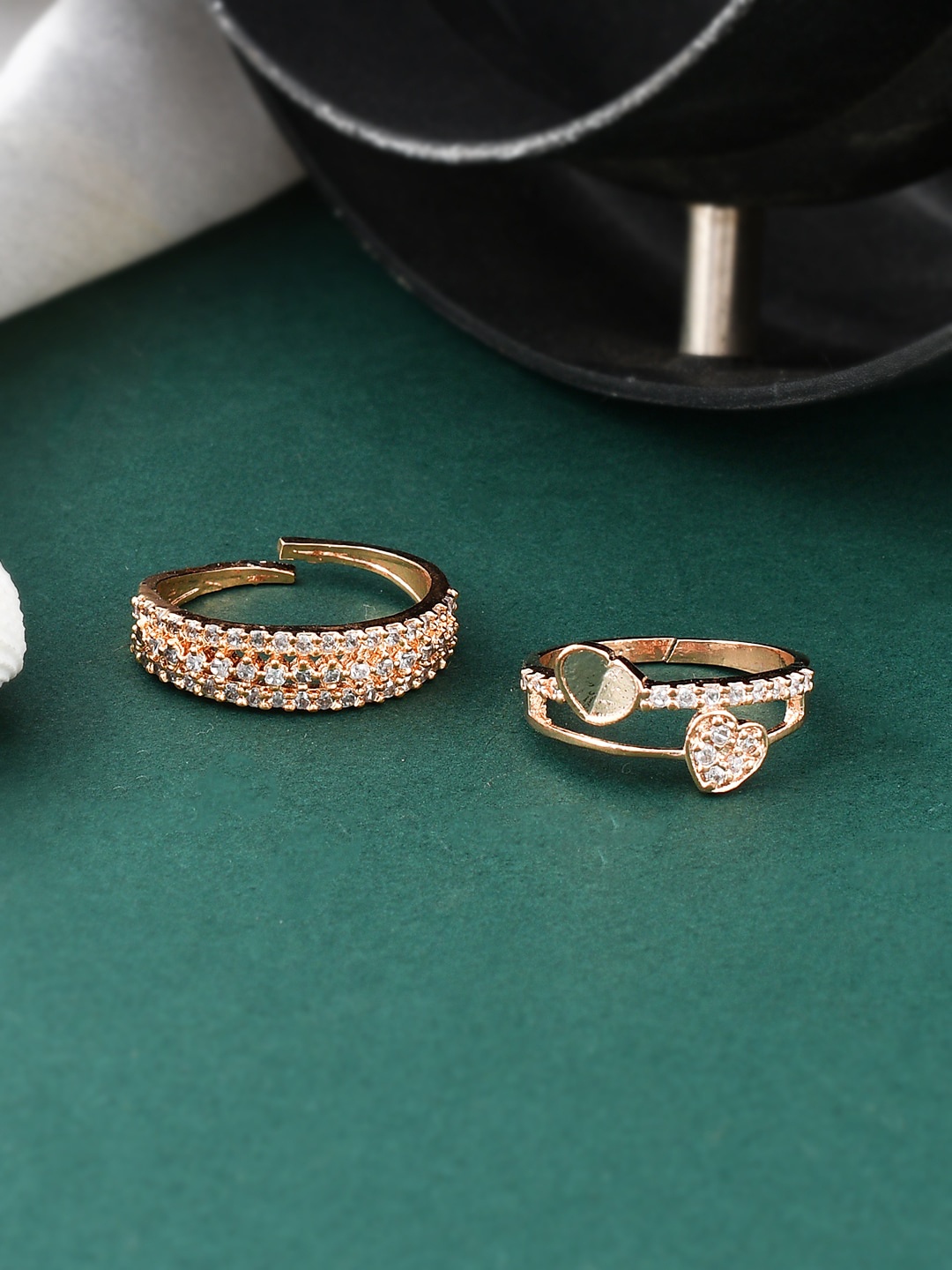 

Silvermerc Designs Set Of 2 Gold-Plated AD-Studded Adjustable Ring