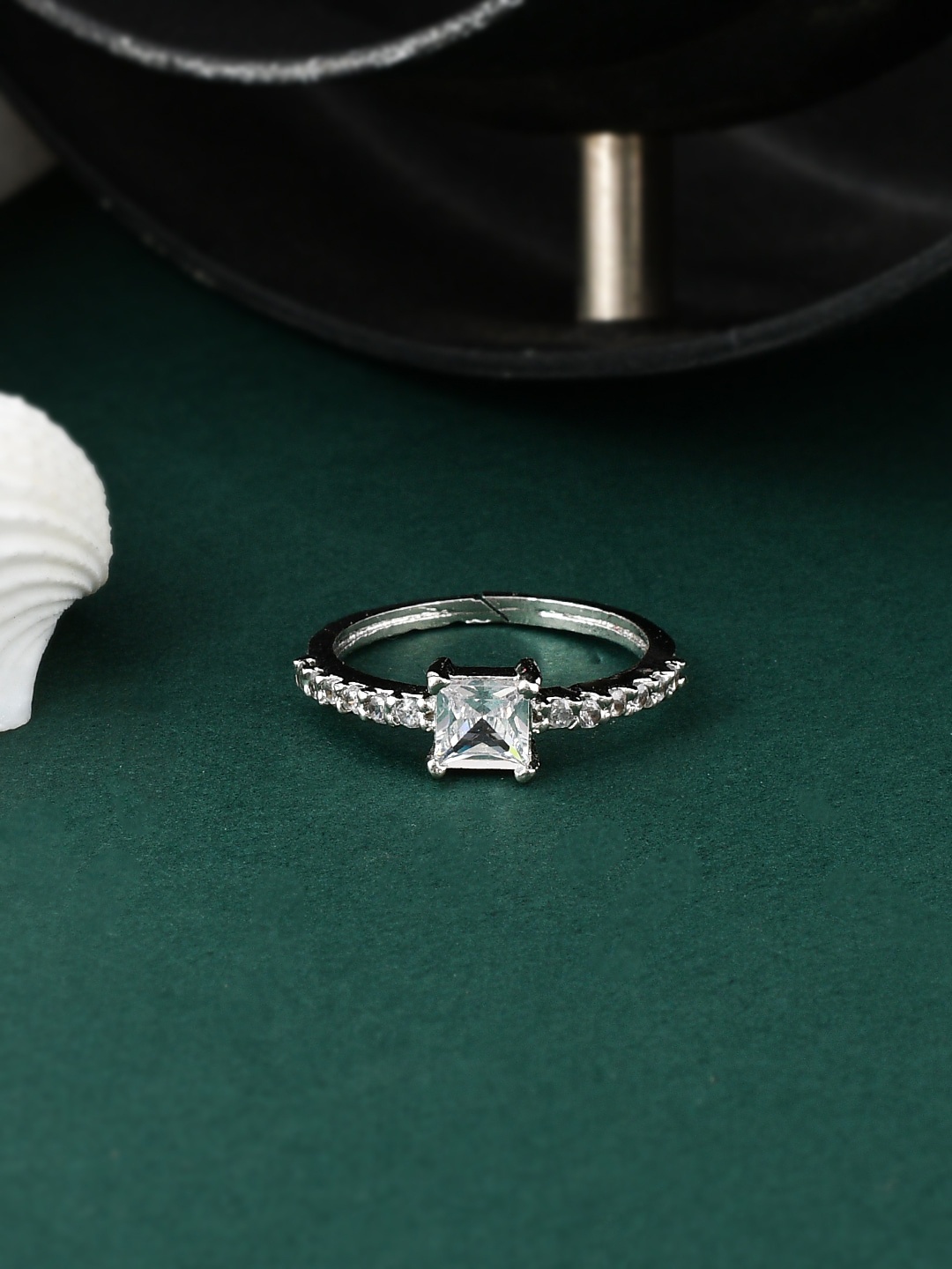 

Silvermerc Designs Silver-Plated AD Studded Adjustable Finger Ring