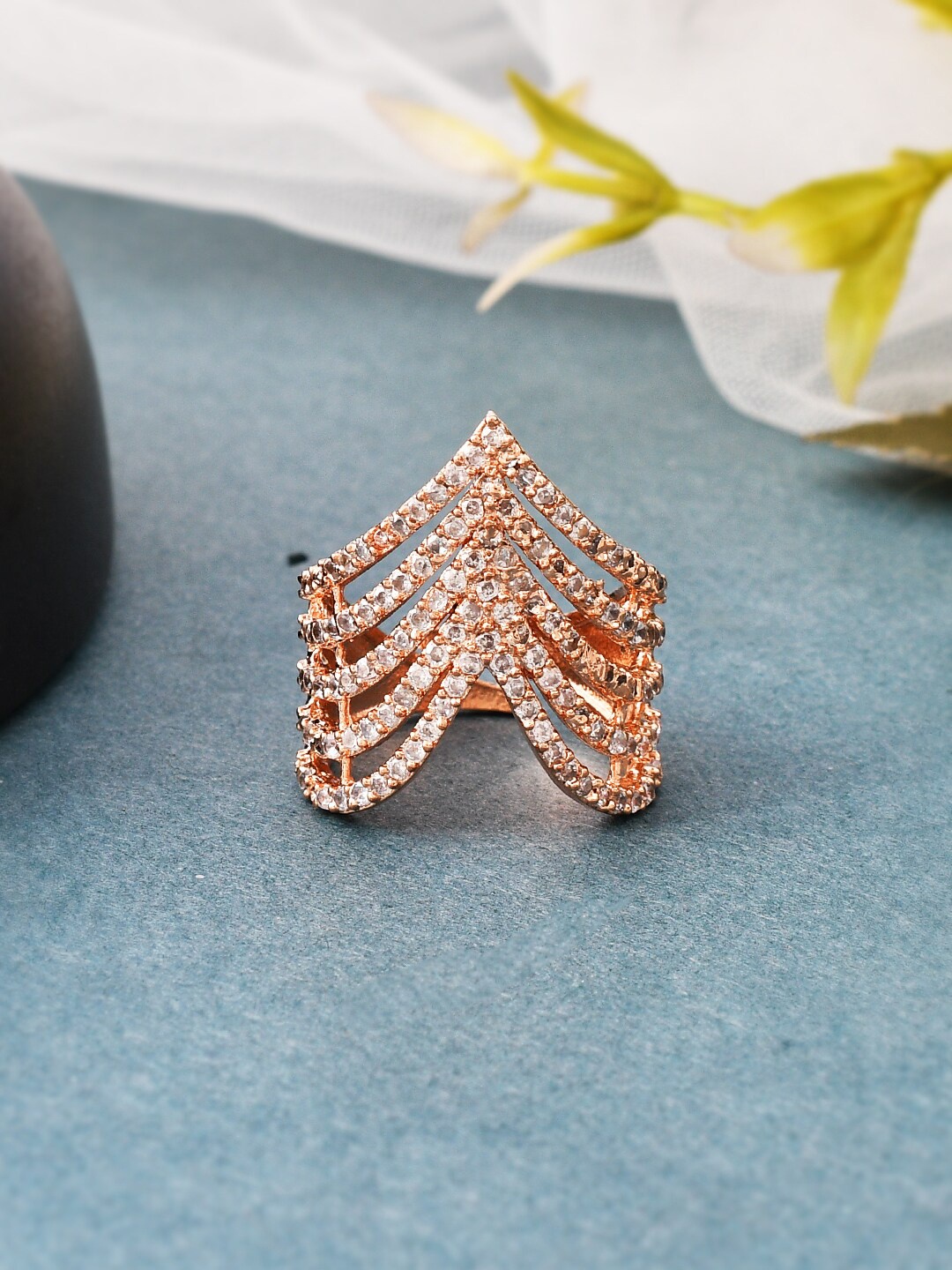 

Silvermerc Designs Rose Gold AD Studded Adjustable Finger Ring