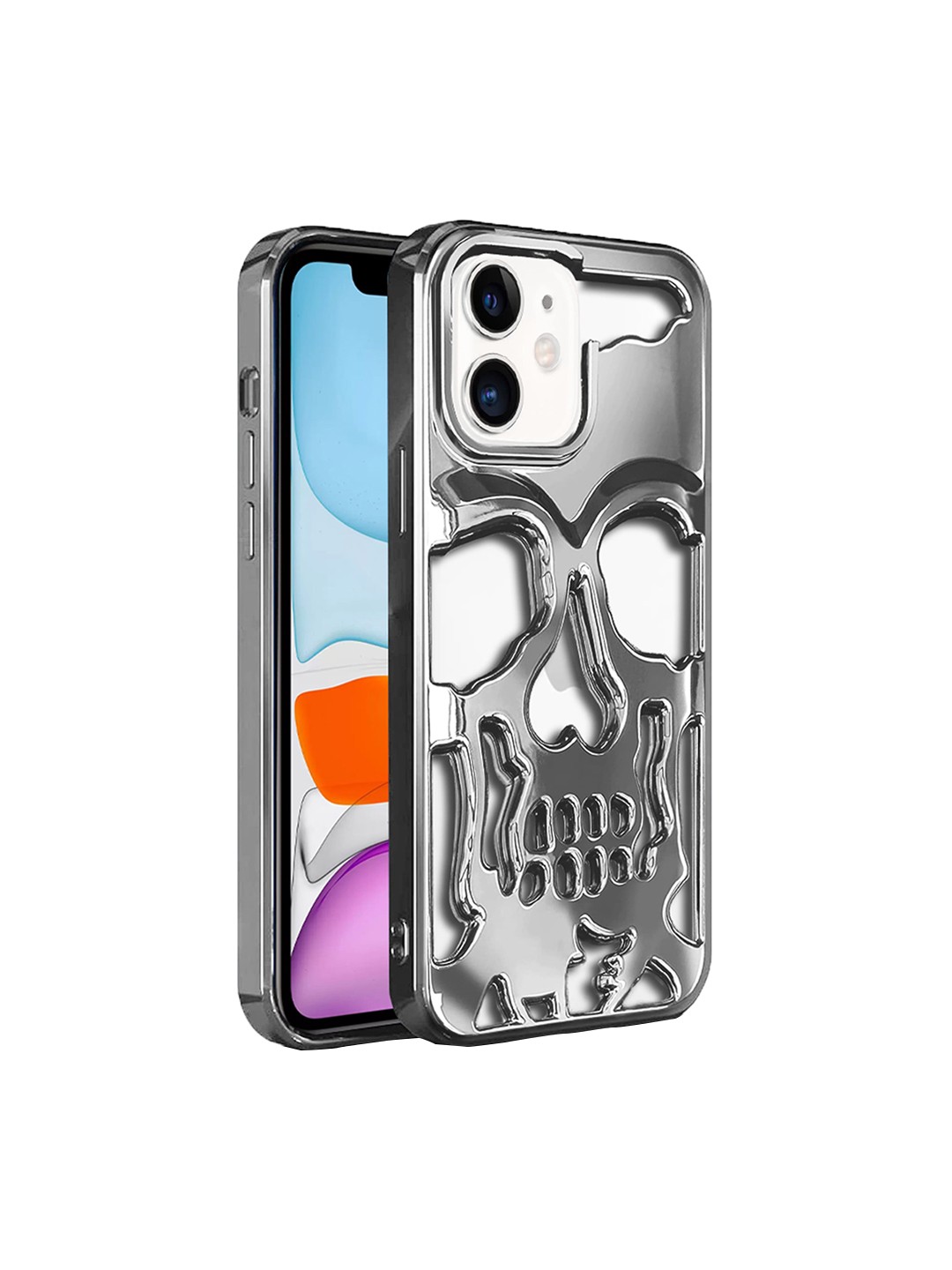 Karwan Cover Compatible iPhone 12 Skull Design Horror Skeleton Back Case, Silver
