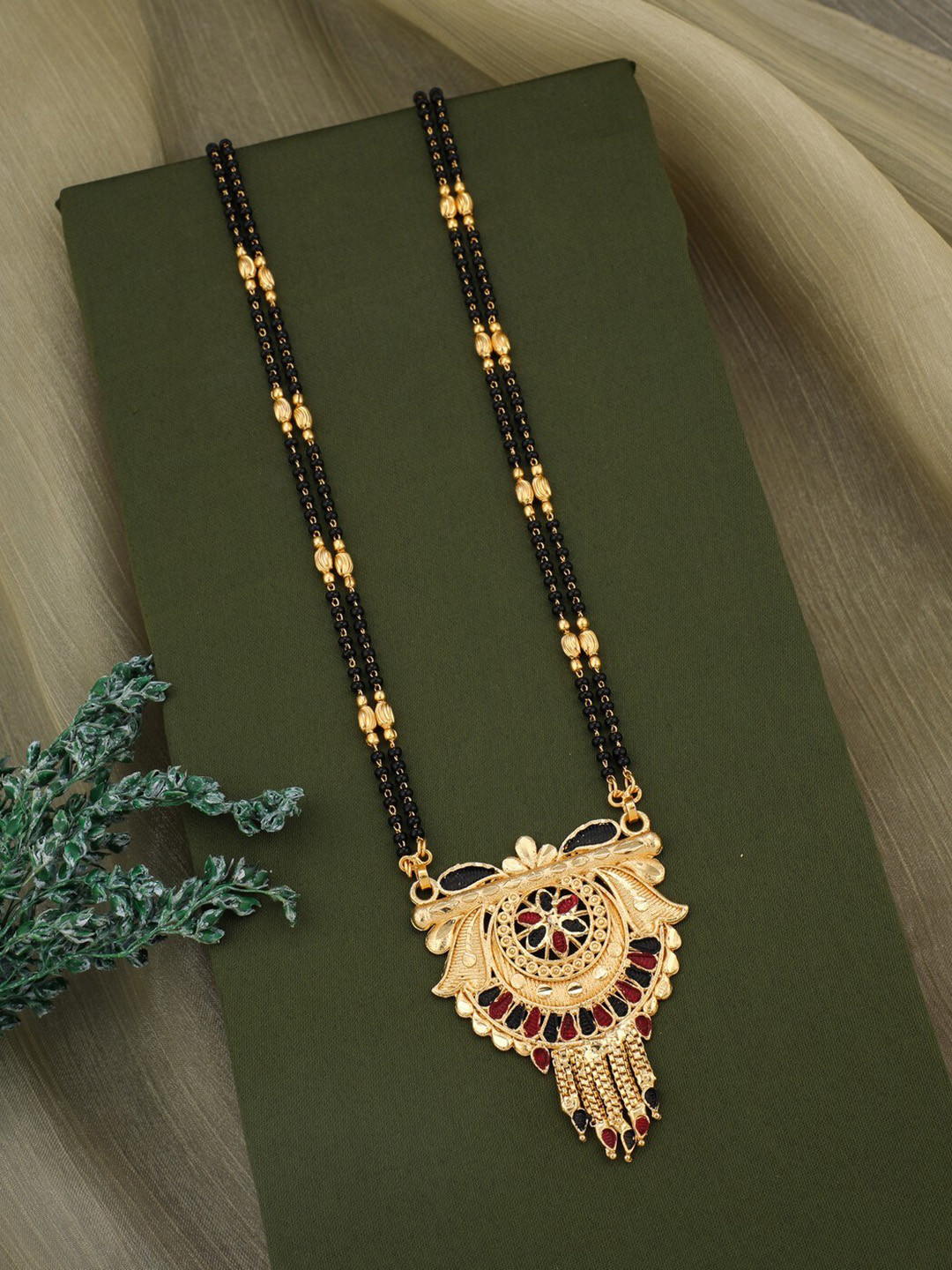 

Vita Bella Gold-Plated Stone-Studded & Beaded Mangalsutra