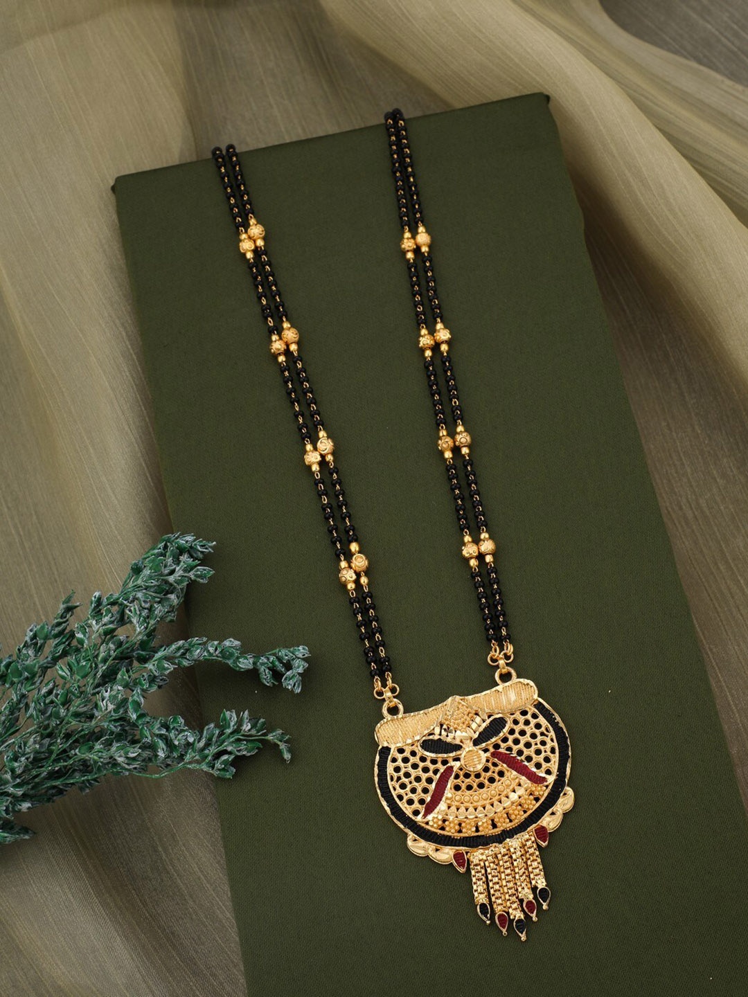 

Vita Bella Gold-Plated Stone-Studded & Beaded Mangalsutra